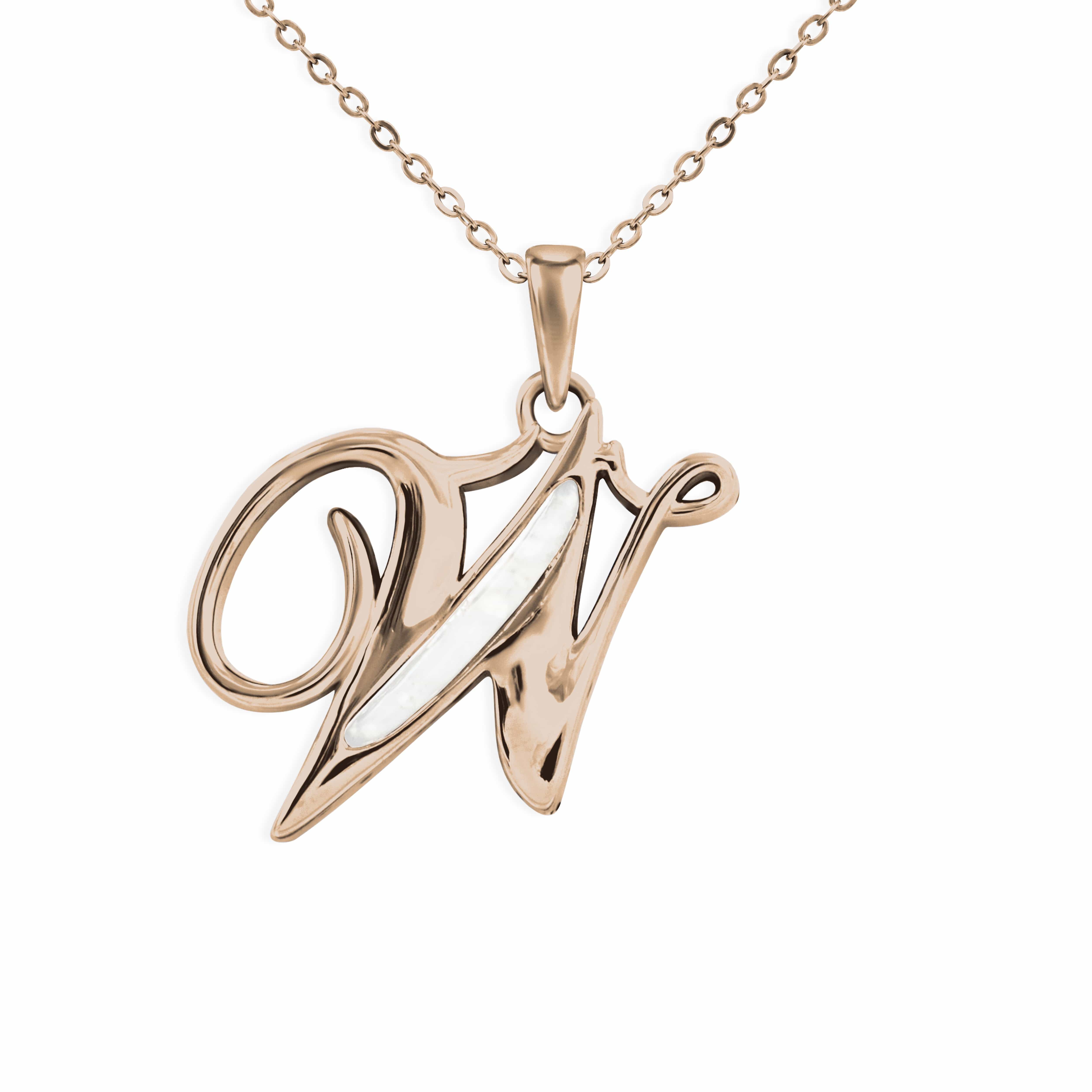 EverWith Alphabet Memorial Ashes Pendant - Letter W 9k Rose Gold White