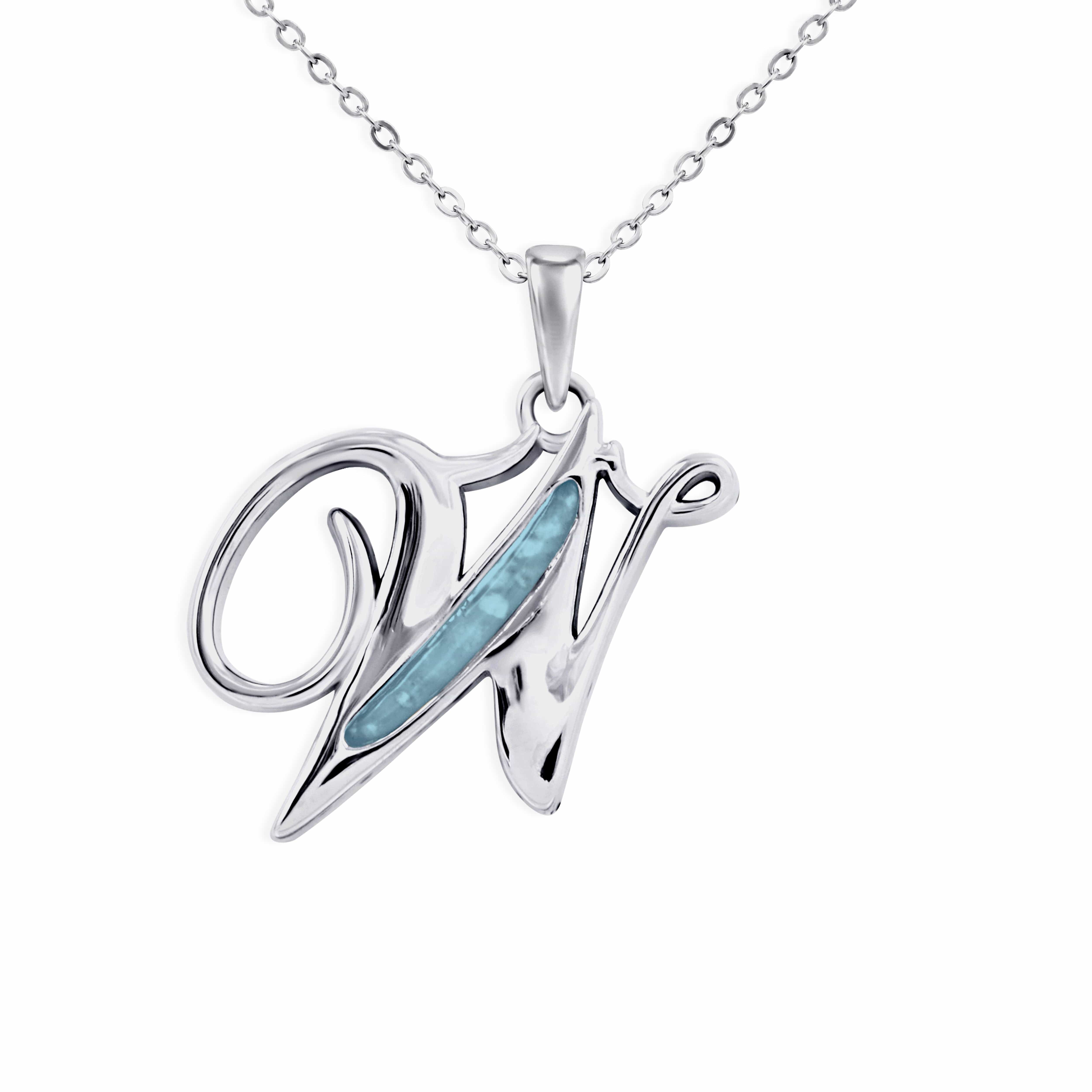 EverWith Alphabet Memorial Ashes Pendant - Letter W Blue