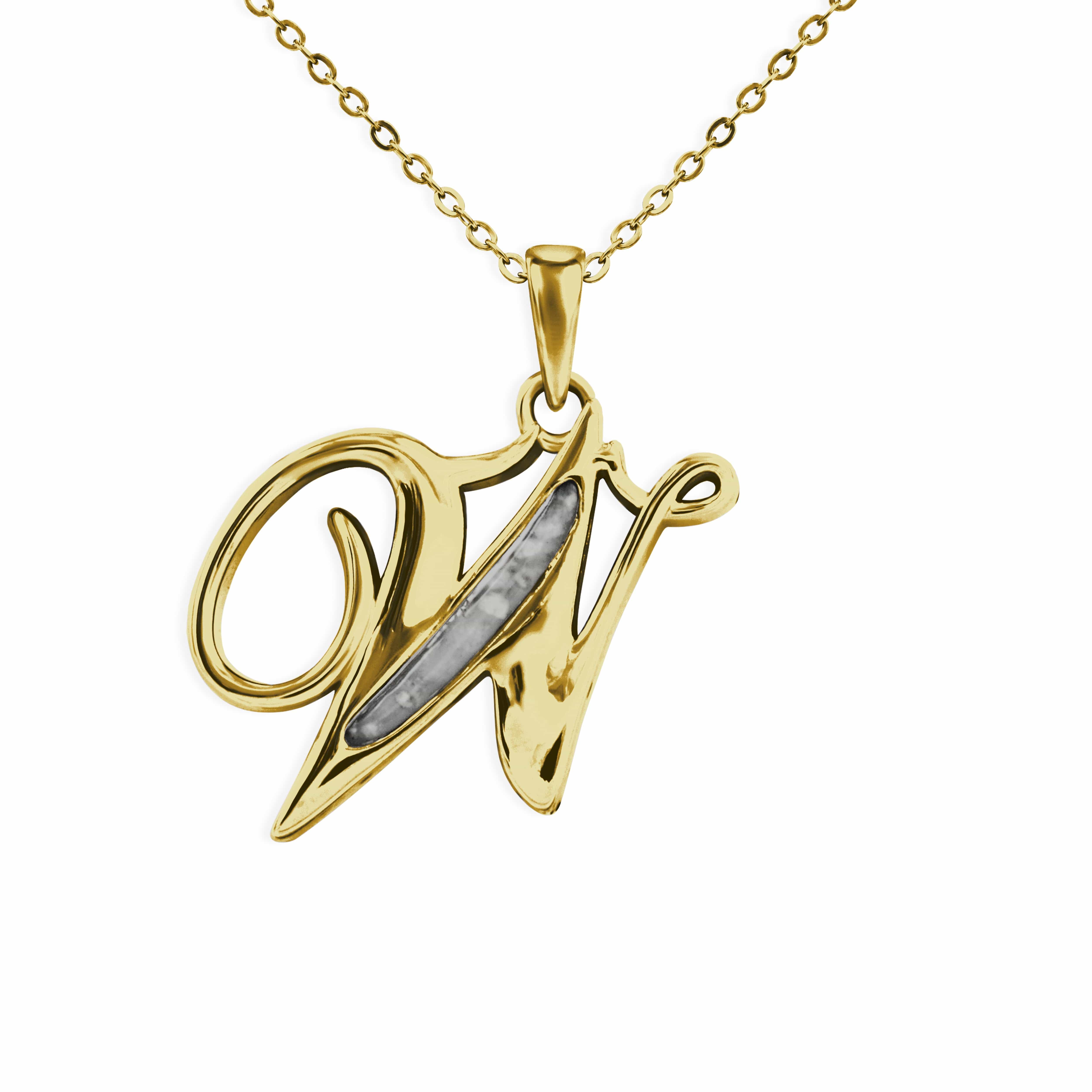 EverWith Alphabet Memorial Ashes Pendant - Letter W 9k Yellow Gold Black