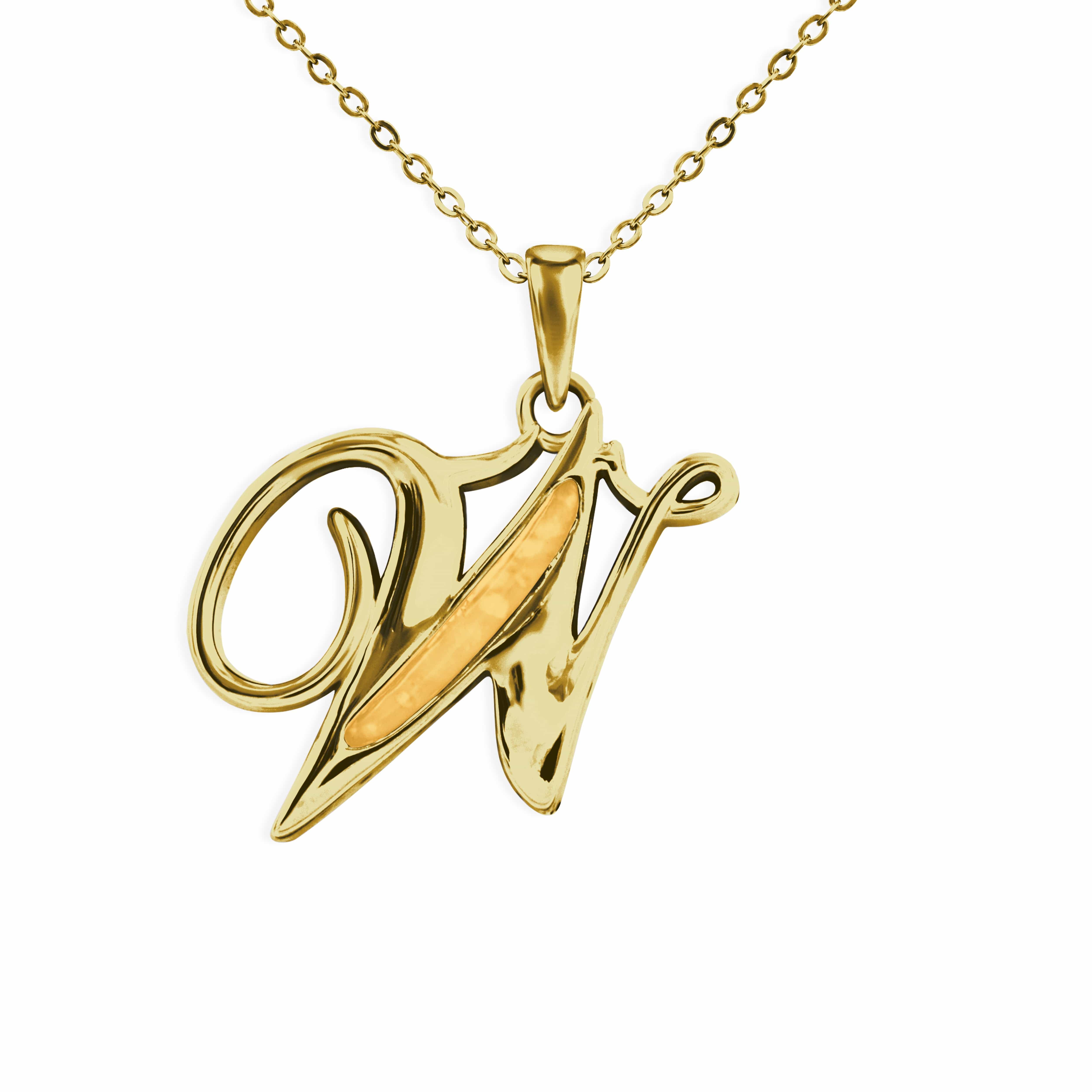 EverWith Alphabet Memorial Ashes Pendant - Letter W 9k Yellow Gold Orange