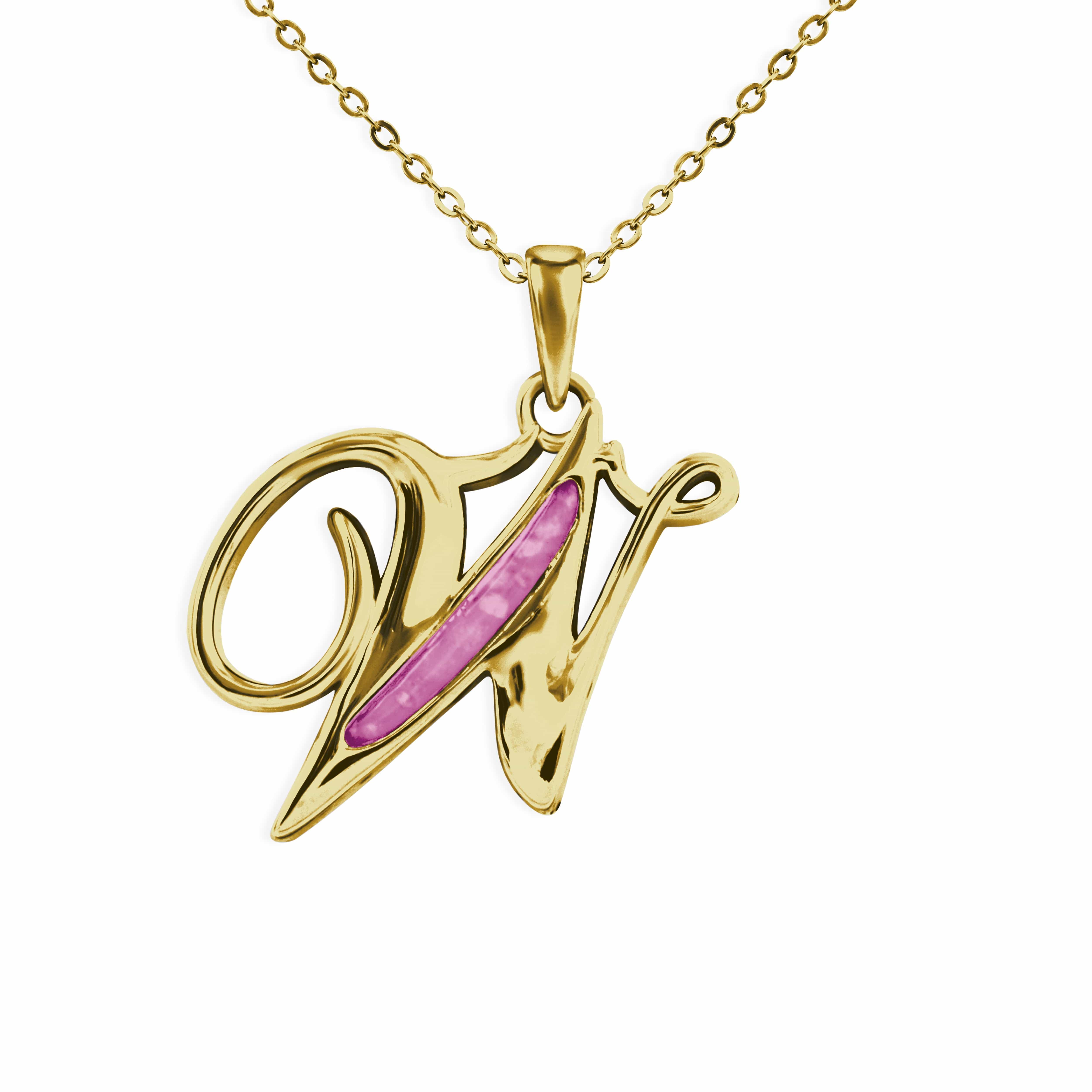 EverWith Alphabet Memorial Ashes Pendant - Letter W 9k Yellow Gold Violet