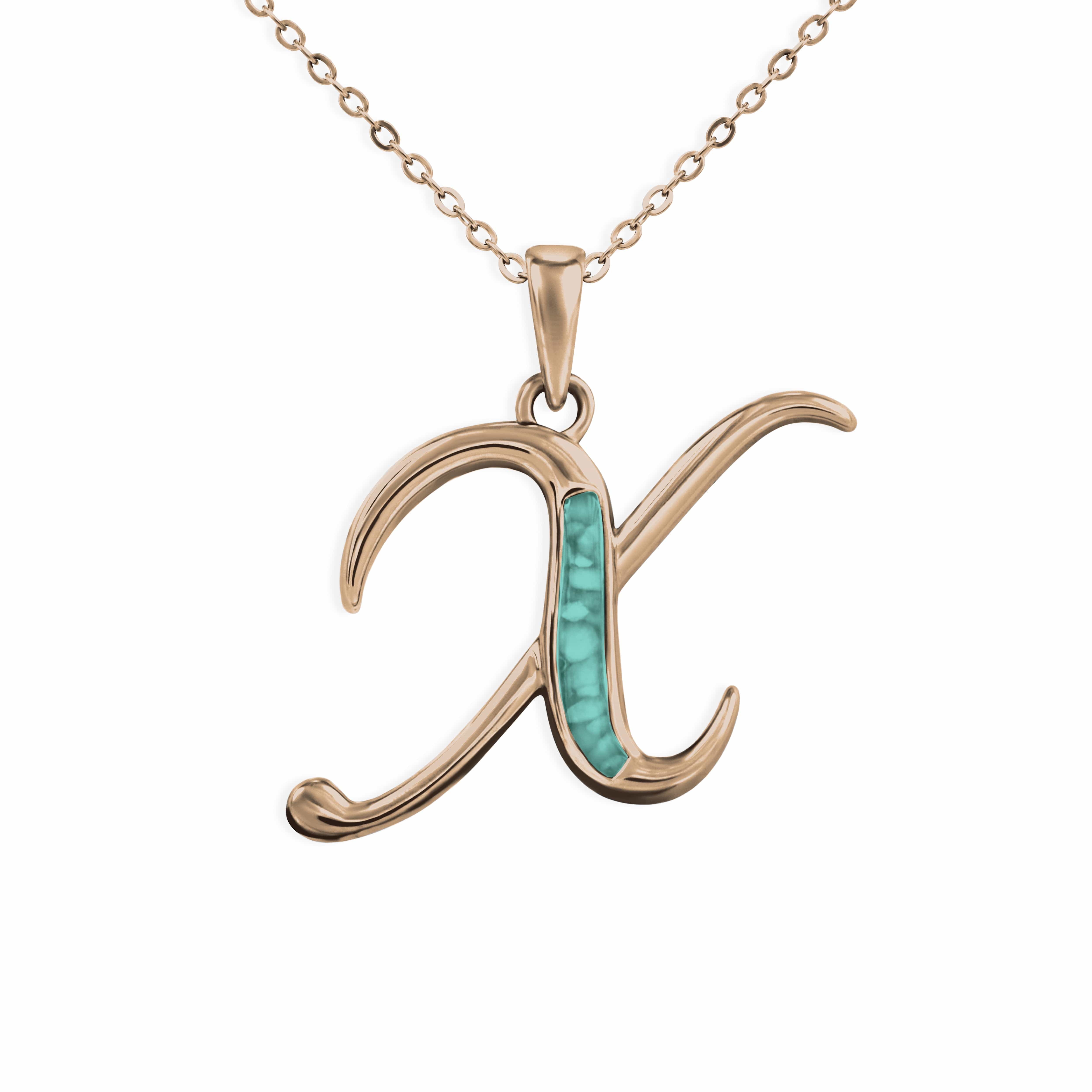 EverWith Alphabet Memorial Ashes Pendant - Letter X 9k Rose Gold Aqua