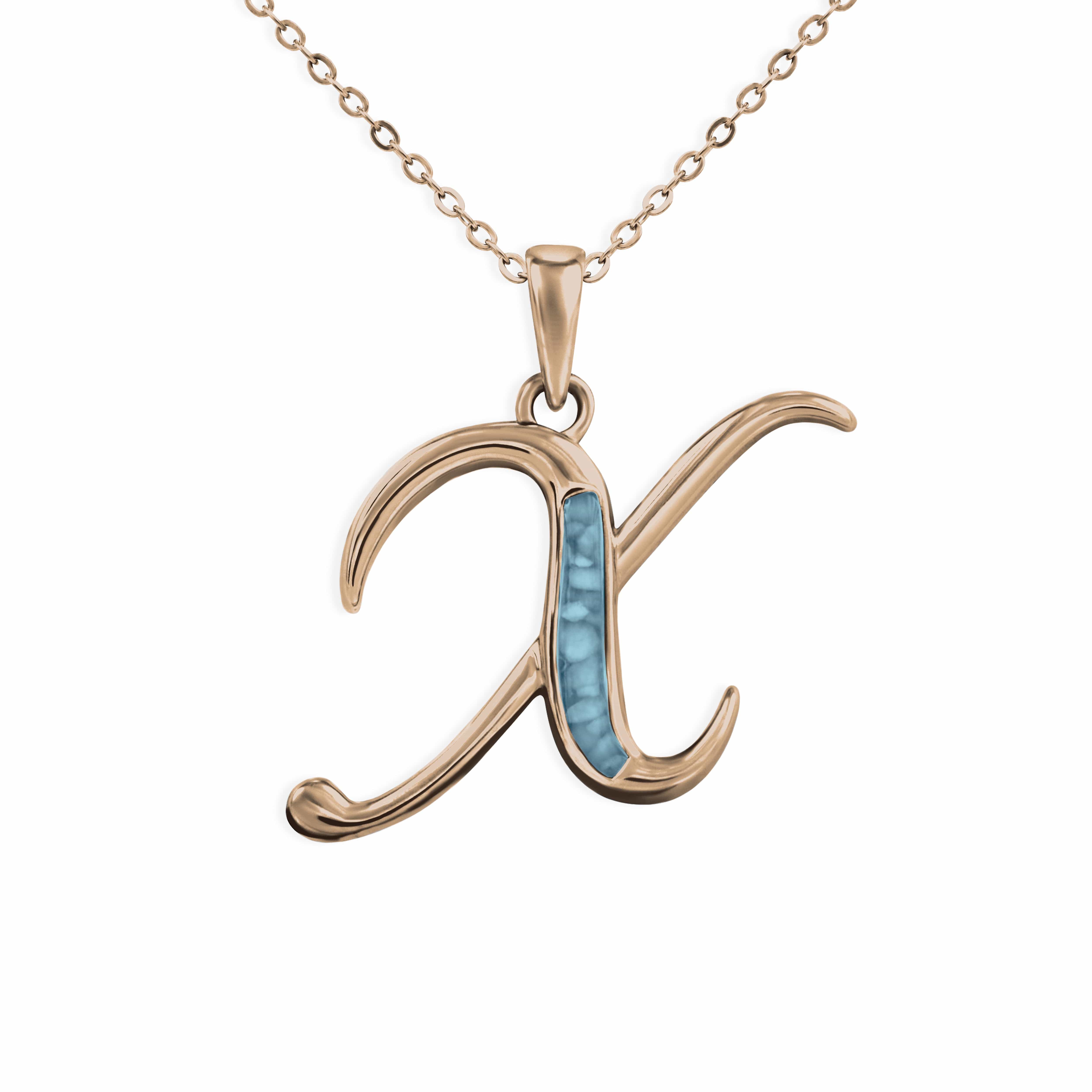 EverWith Alphabet Memorial Ashes Pendant - Letter X 9k Rose Gold Blue