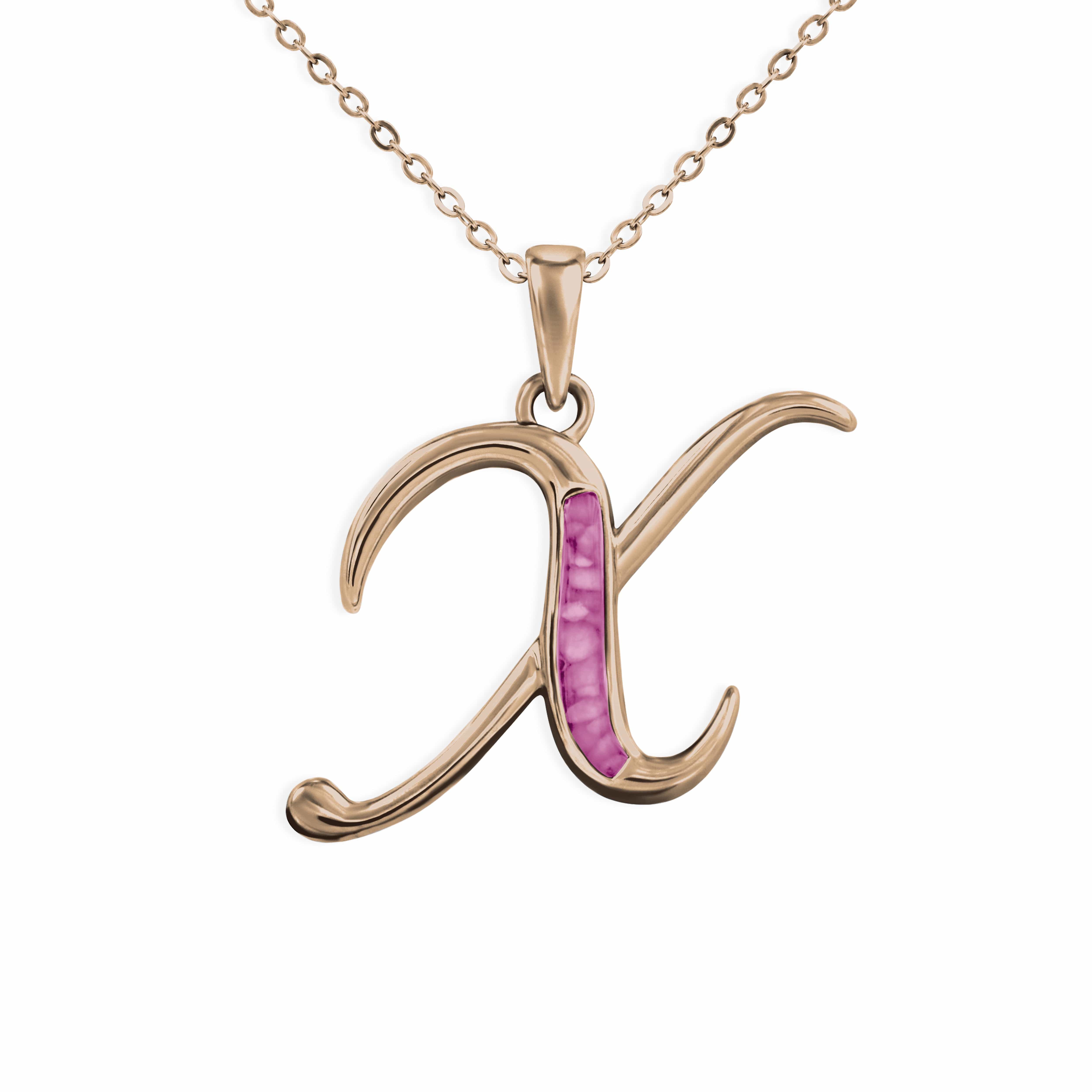EverWith Alphabet Memorial Ashes Pendant - Letter X 9k Rose Gold Violet