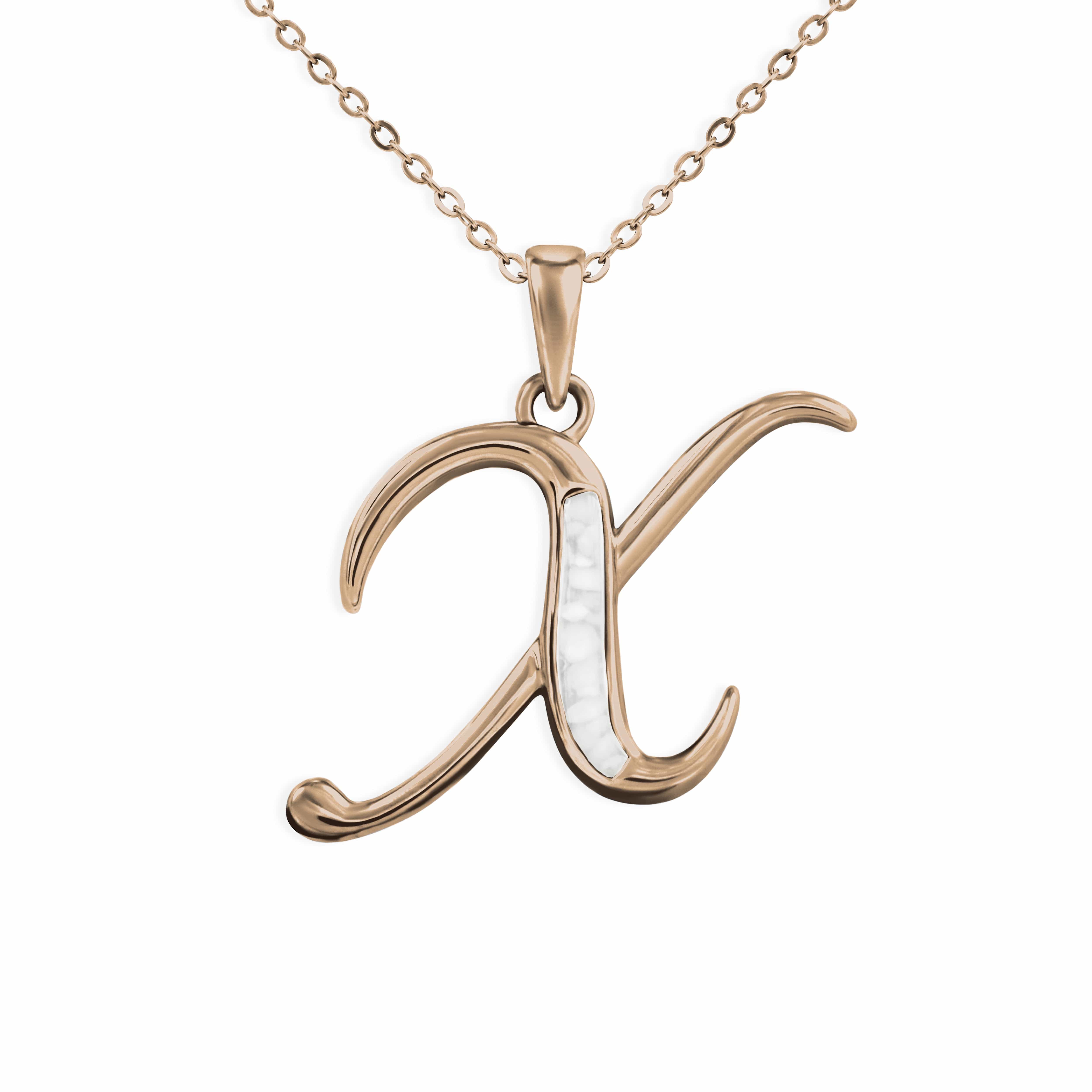 EverWith Alphabet Memorial Ashes Pendant - Letter X 9k Rose Gold White