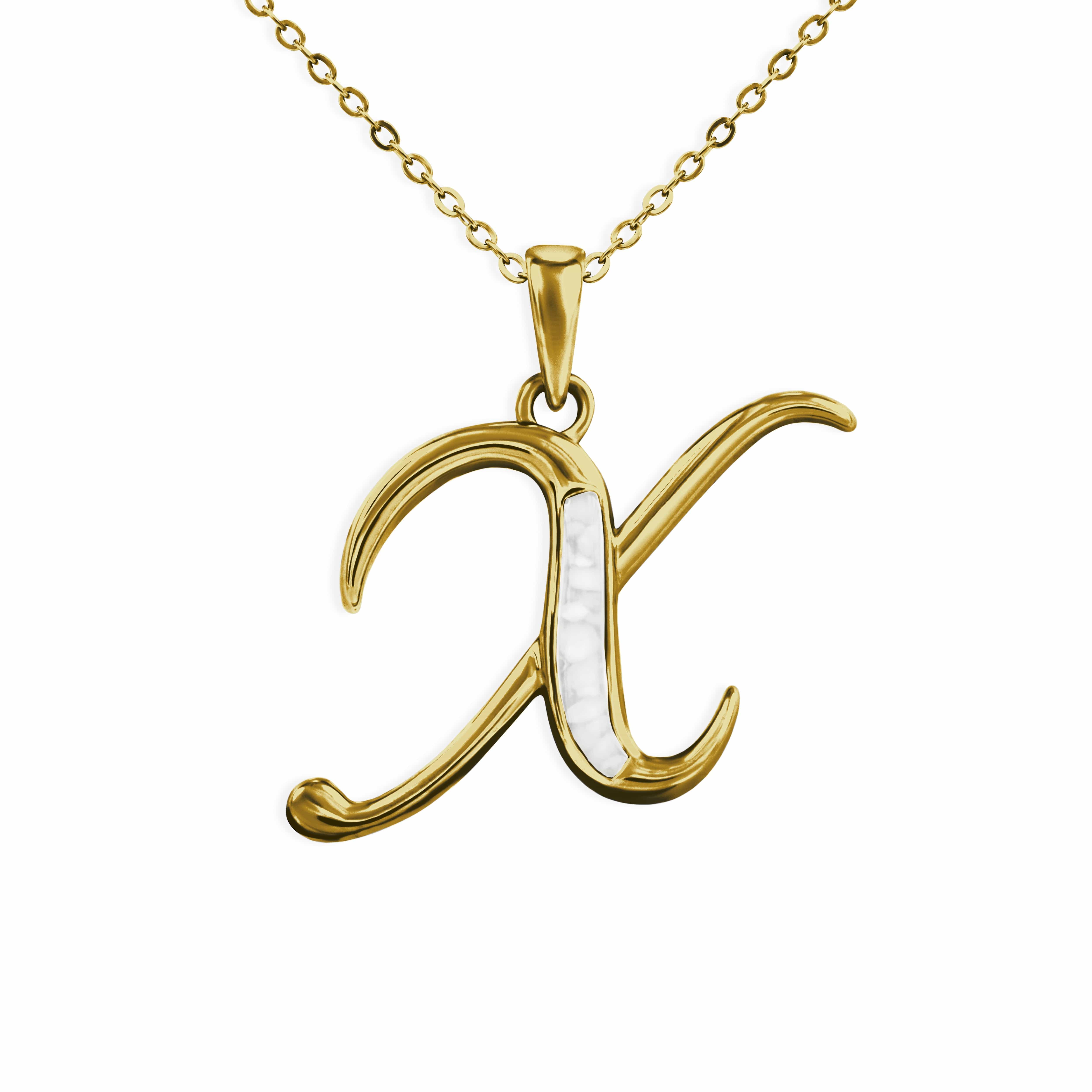 EverWith Alphabet Memorial Ashes Pendant - Letter X 9k Yellow Gold White