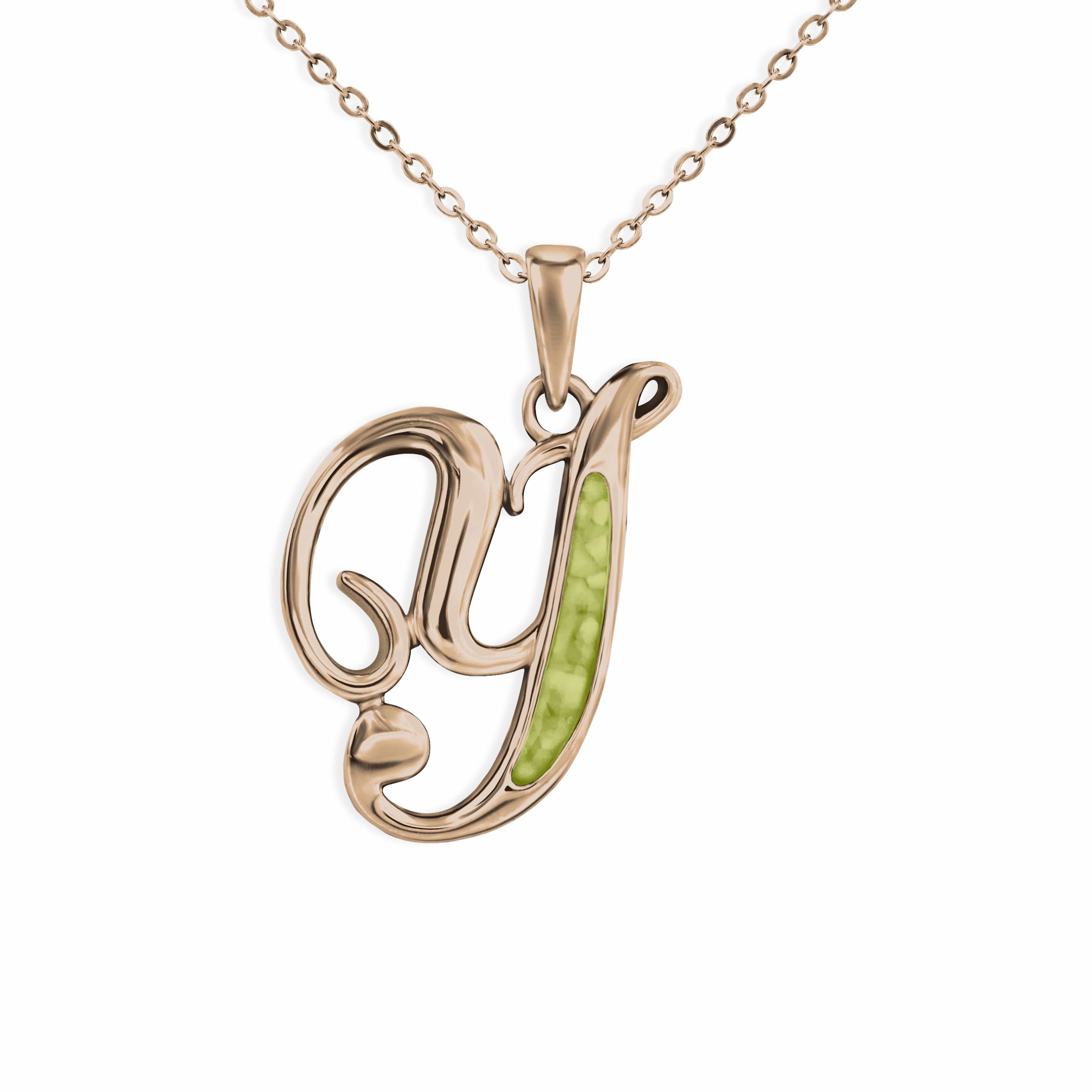 EverWith Alphabet Memorial Ashes Pendant - Letter Y 9k Rose Gold Green