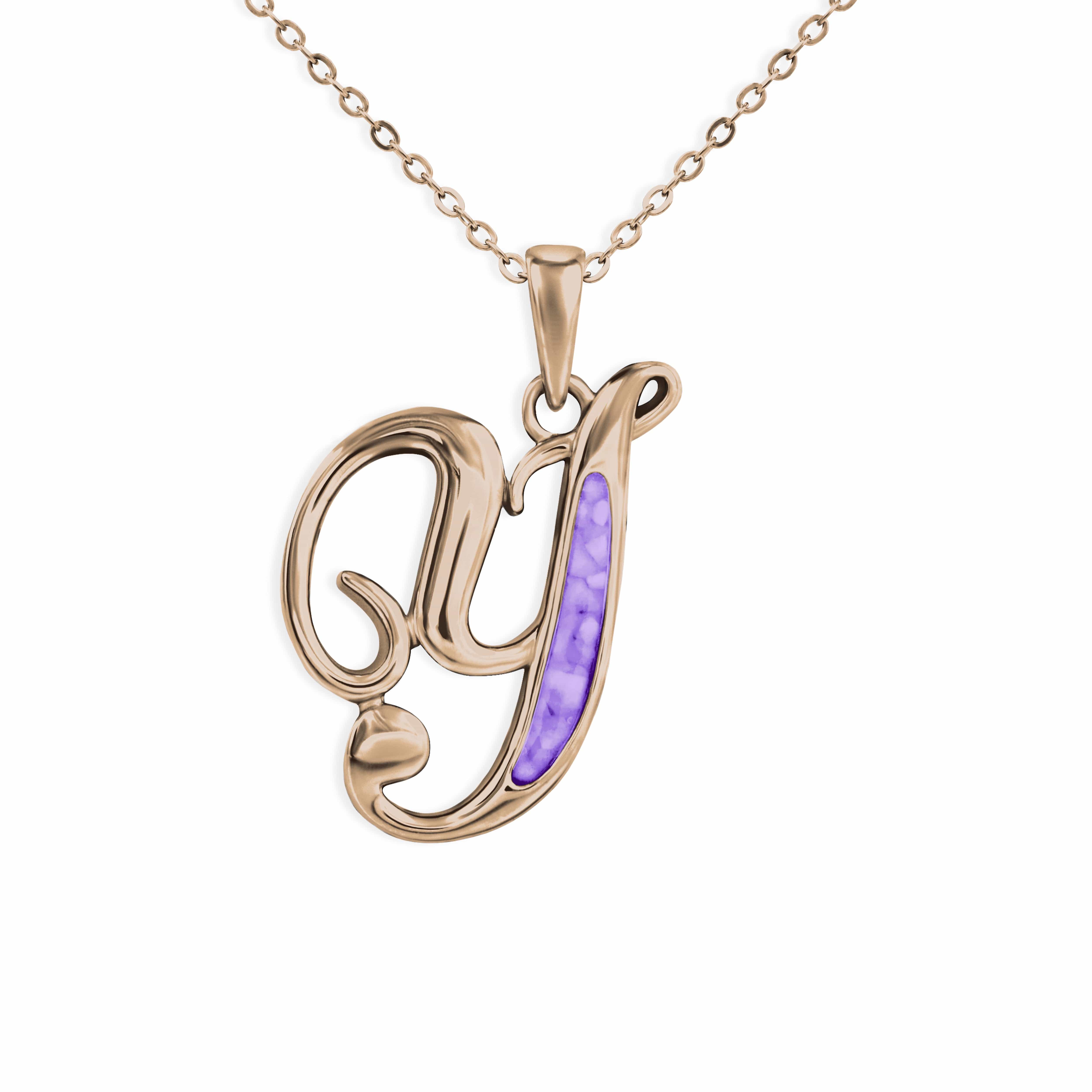 EverWith Alphabet Memorial Ashes Pendant - Letter Y 9k Rose Gold Purple