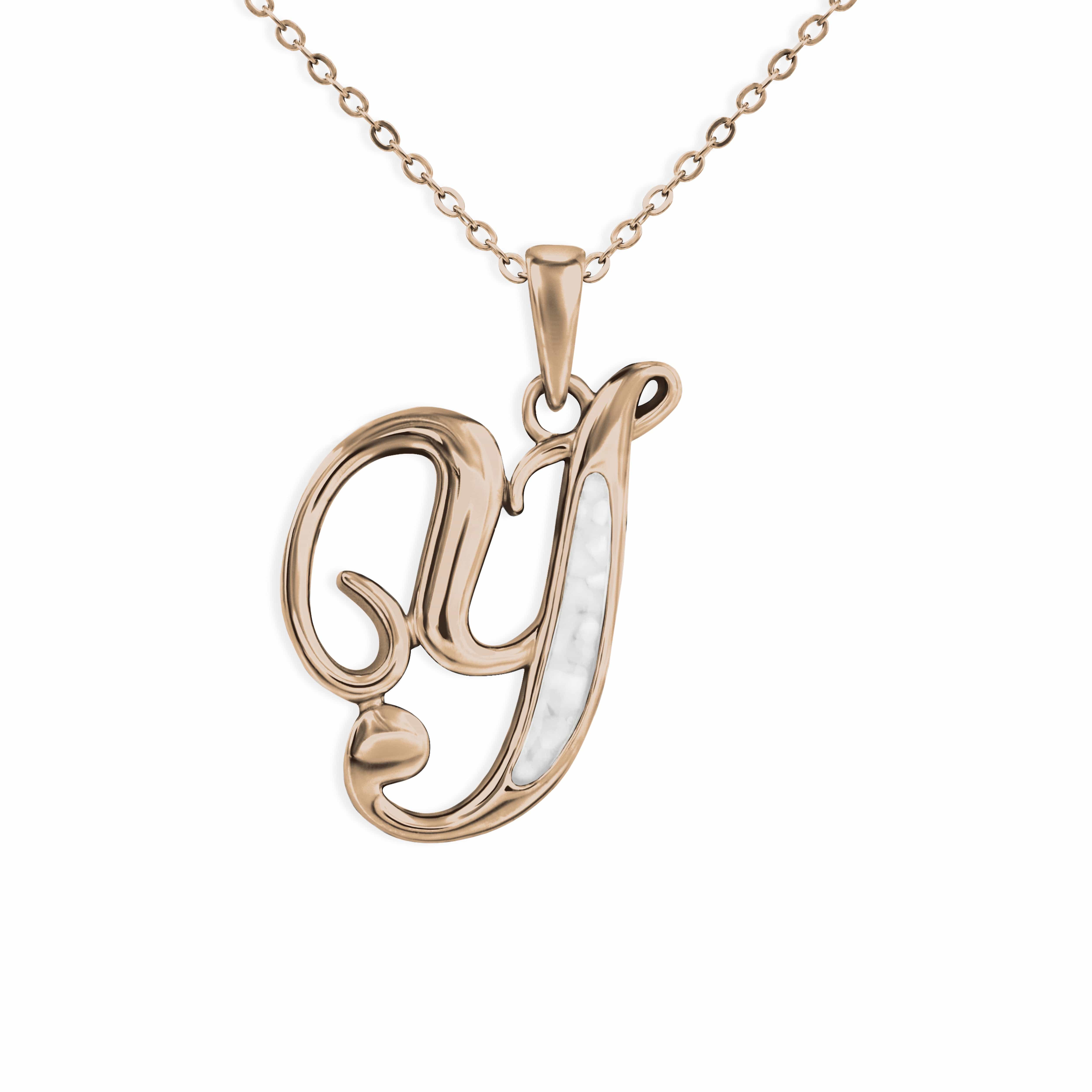 EverWith Alphabet Memorial Ashes Pendant - Letter Y 9k Rose Gold White