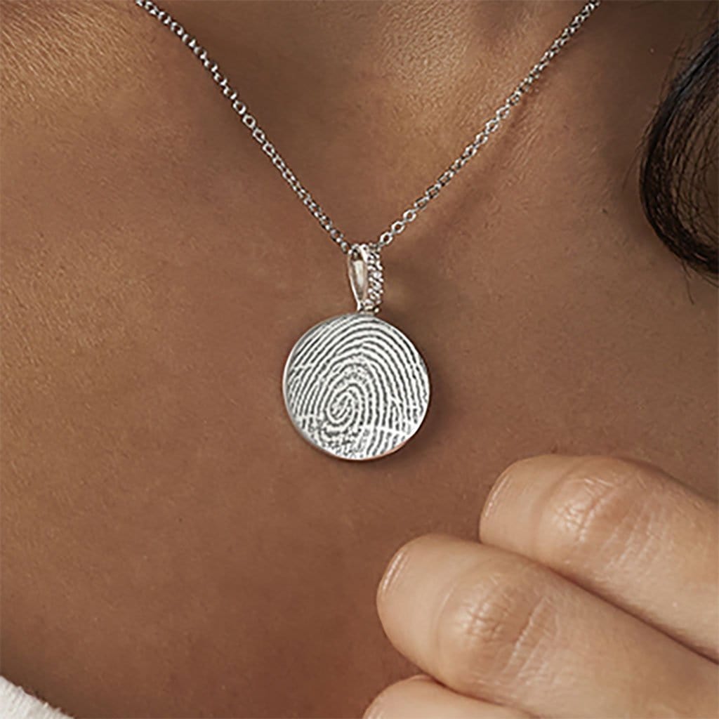 Load image into Gallery viewer, EverWith Engraved Round Memorial Fingerprint Pendant with Fine Crystals