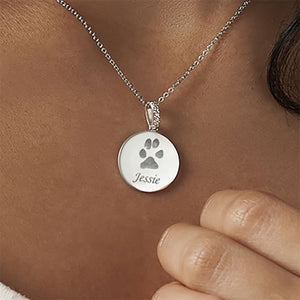 EverWith Engraved Round Pawprint Memorial Pendant with Fine Crystals
