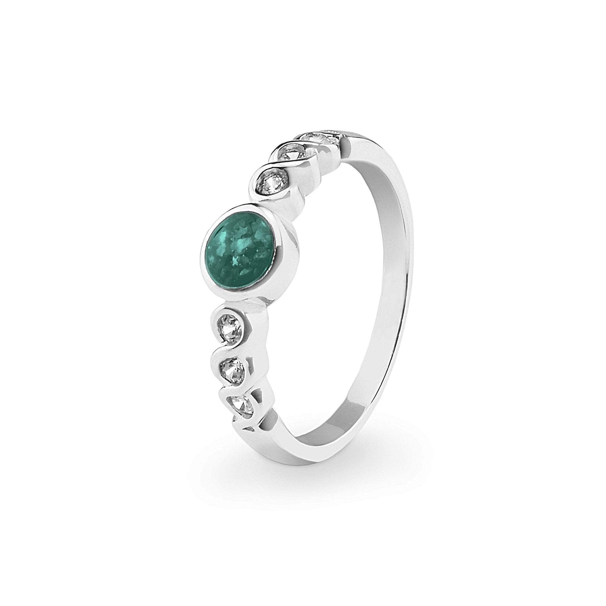EverWith Ladies True Memorial Ashes Ring with Fine Crystals Aqua