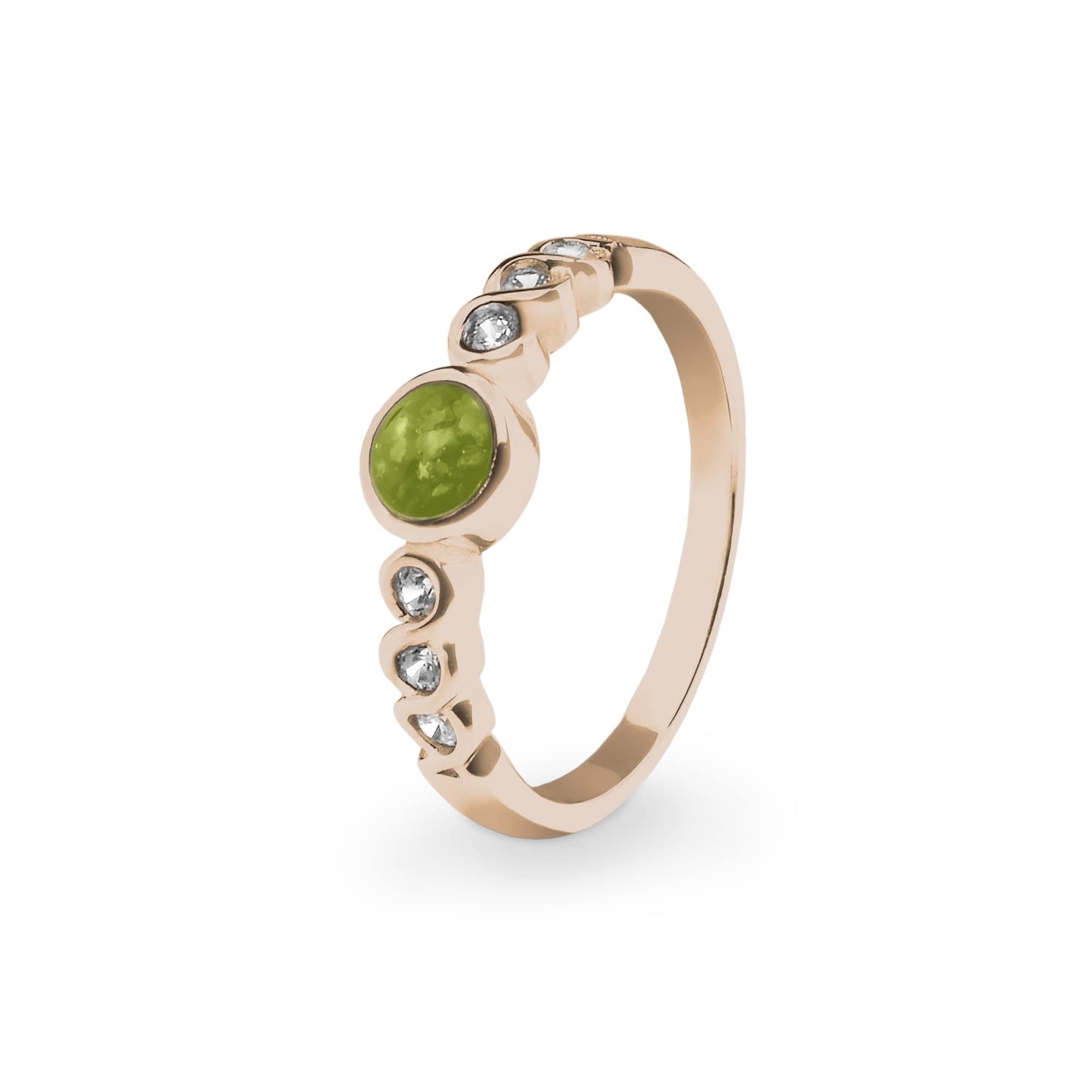 EverWith Ladies True Memorial Ashes Ring with Fine Crystals 9k Rose Gold Green