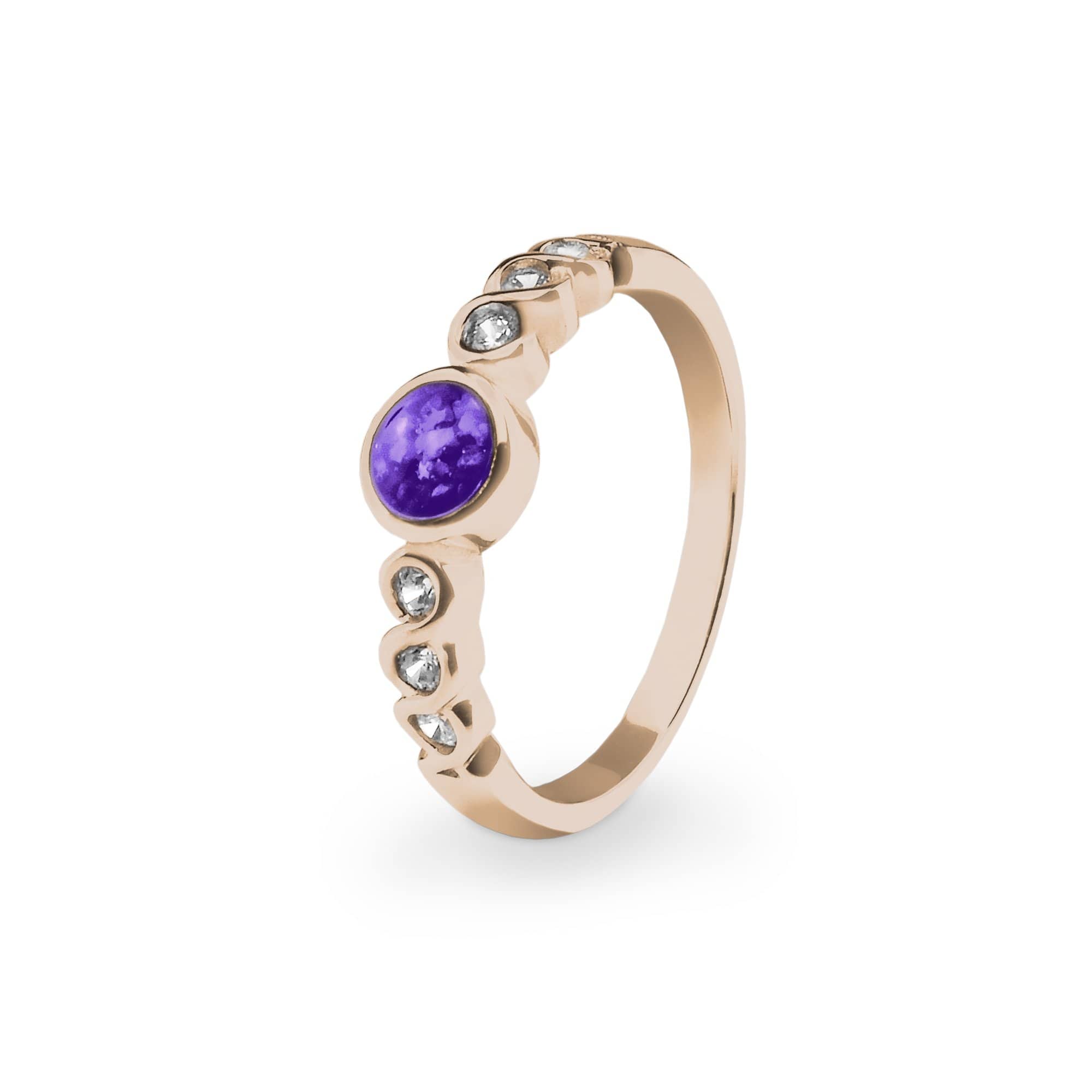 EverWith Ladies True Memorial Ashes Ring with Fine Crystals 9k Rose Gold Purple