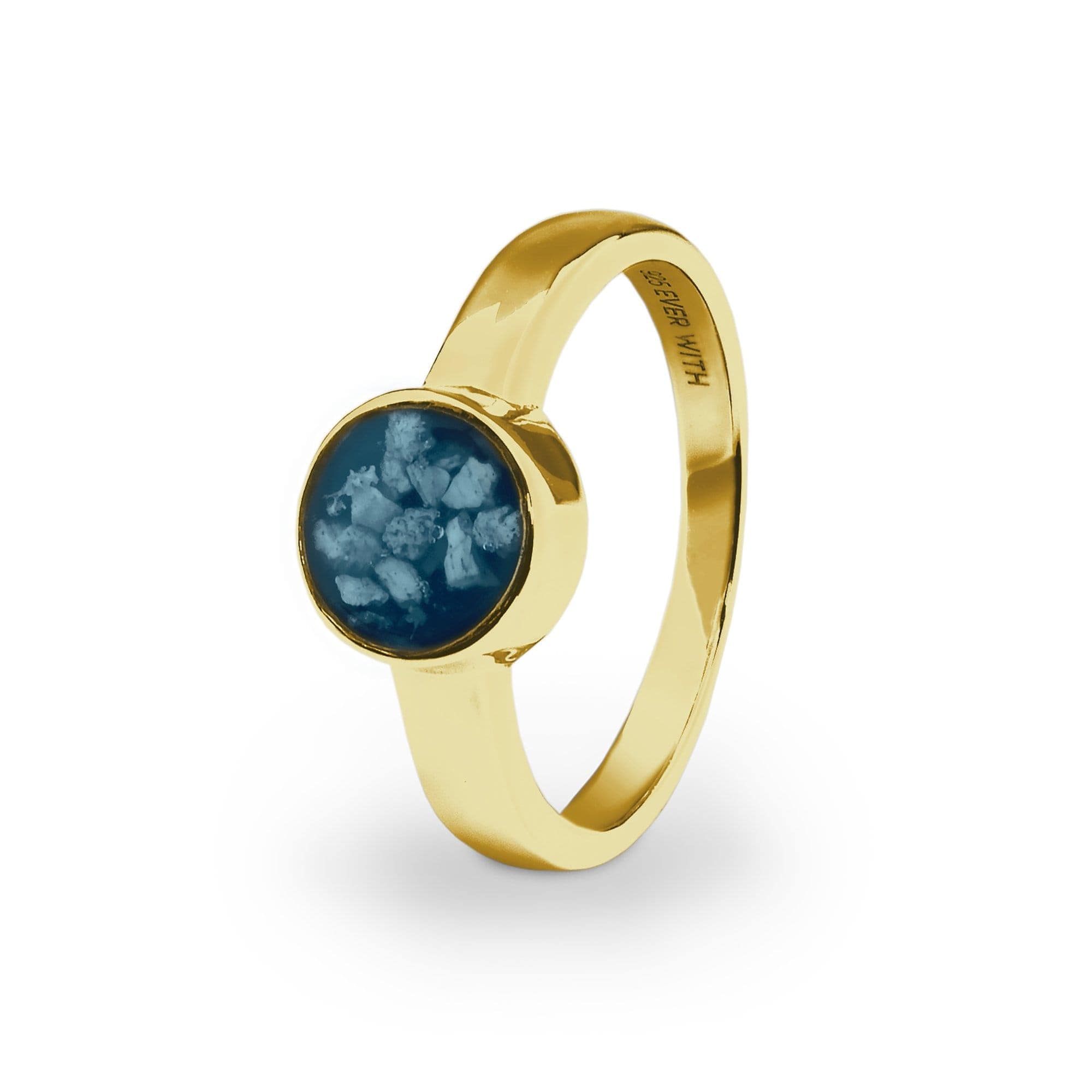 EverWith Ladies Classic Round Memorial Ashes Ring 9k Yellow Gold Blue