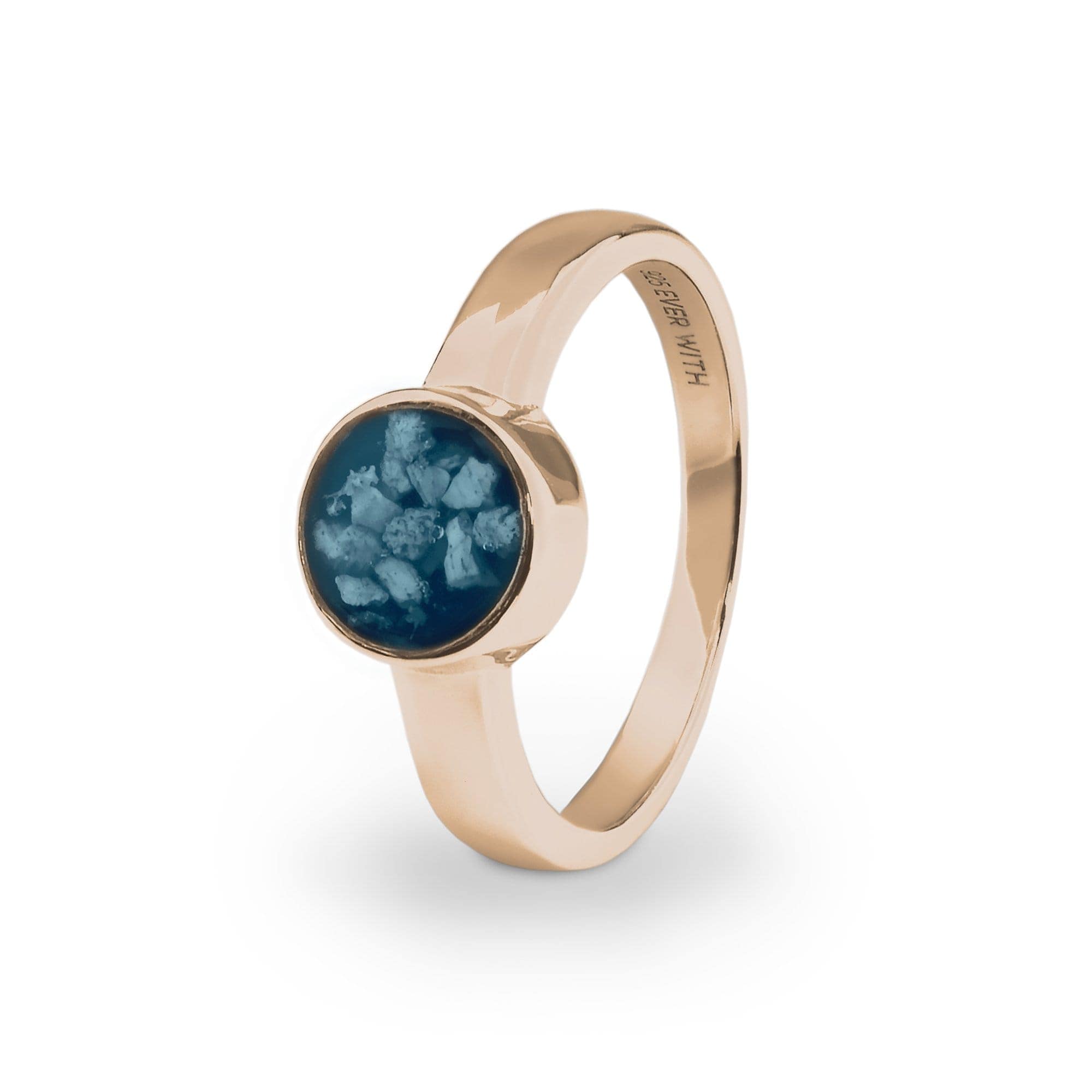 EverWith Ladies Classic Round Memorial Ashes Ring 9k Rose Gold Blue