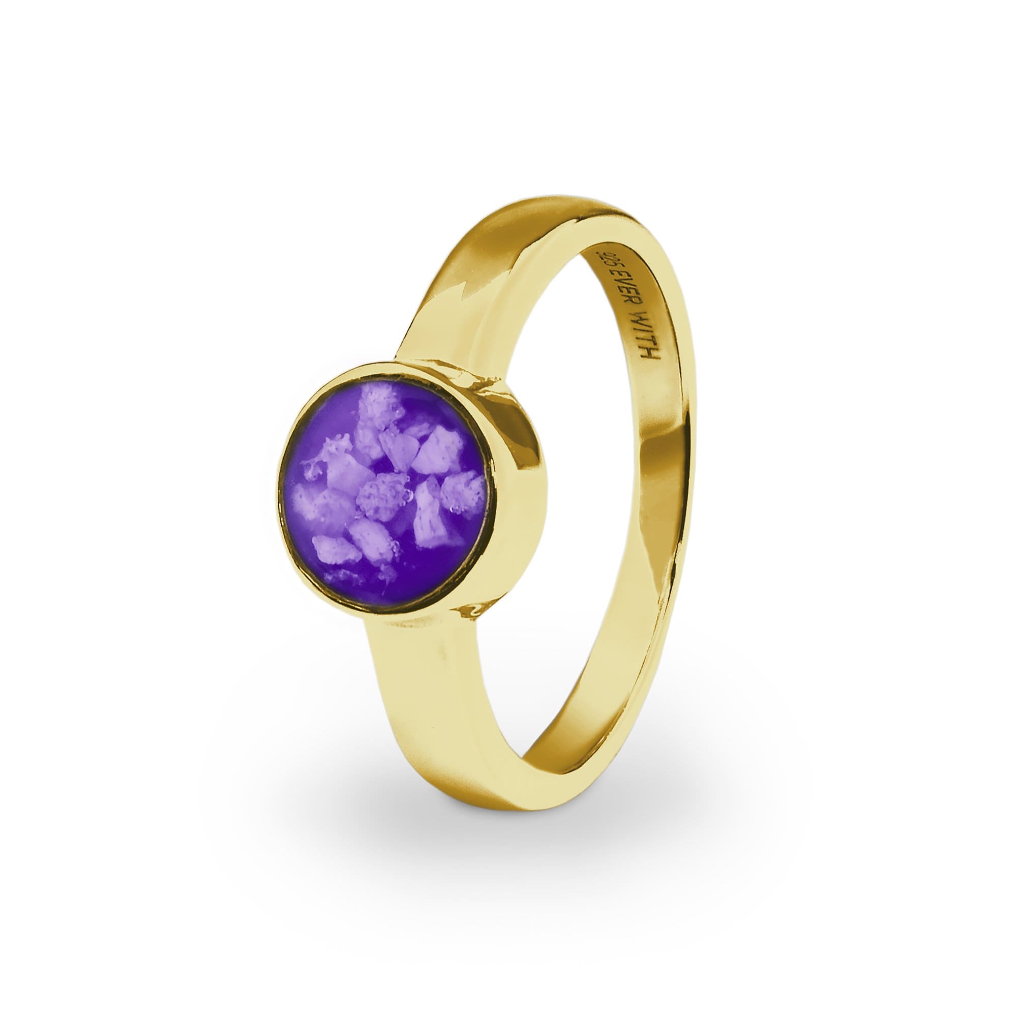 EverWith Ladies Classic Round Memorial Ashes Ring 9k Yellow Gold Purple
