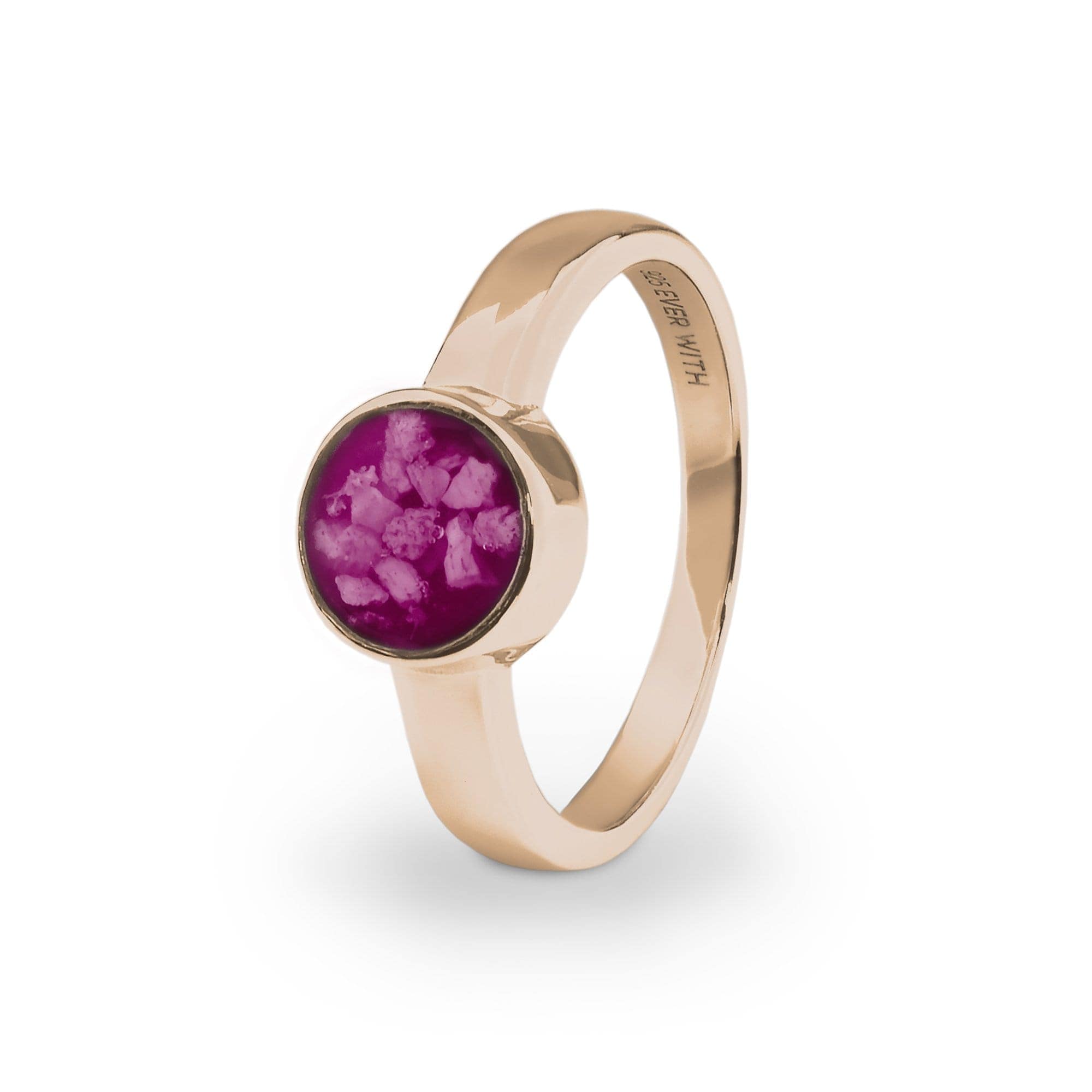 EverWith Ladies Classic Round Memorial Ashes Ring 9k Rose Gold Violet