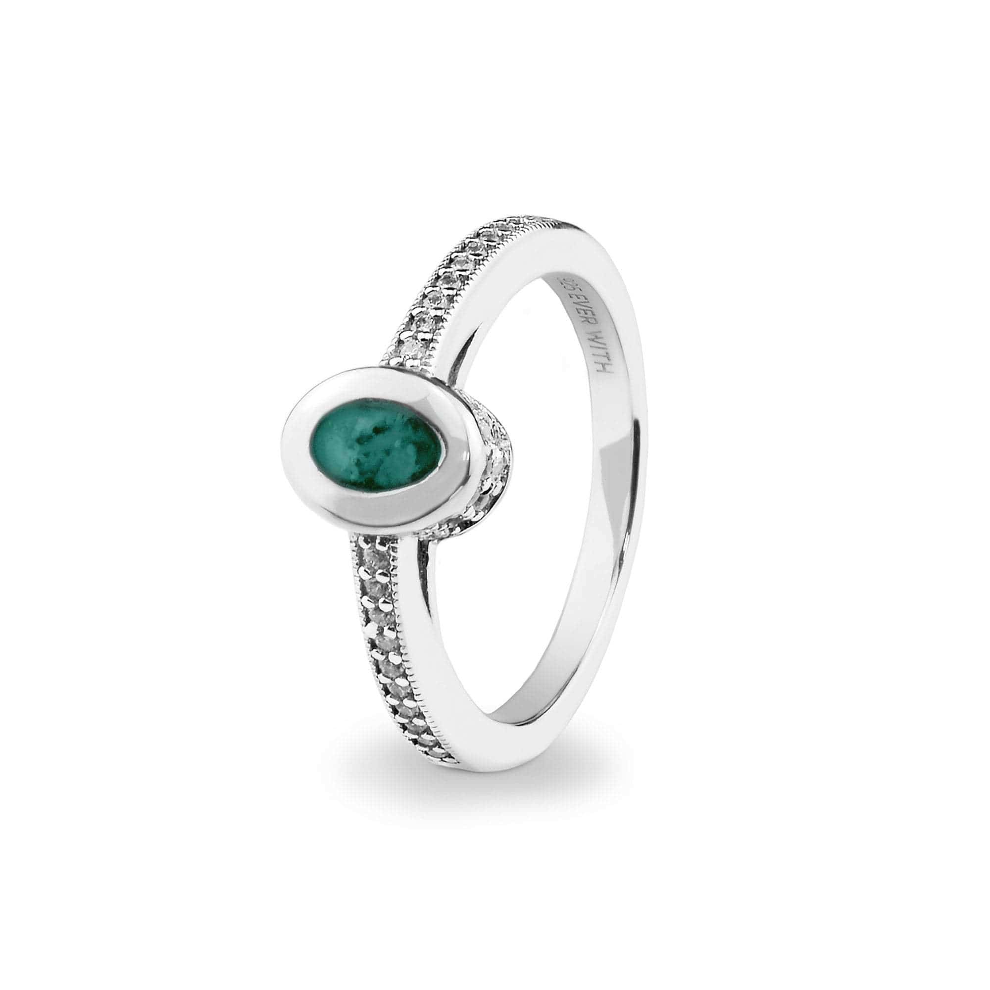 EverWith Ladies Oval Halo Memorial Ashes Ring with Fine Crystals Aqua