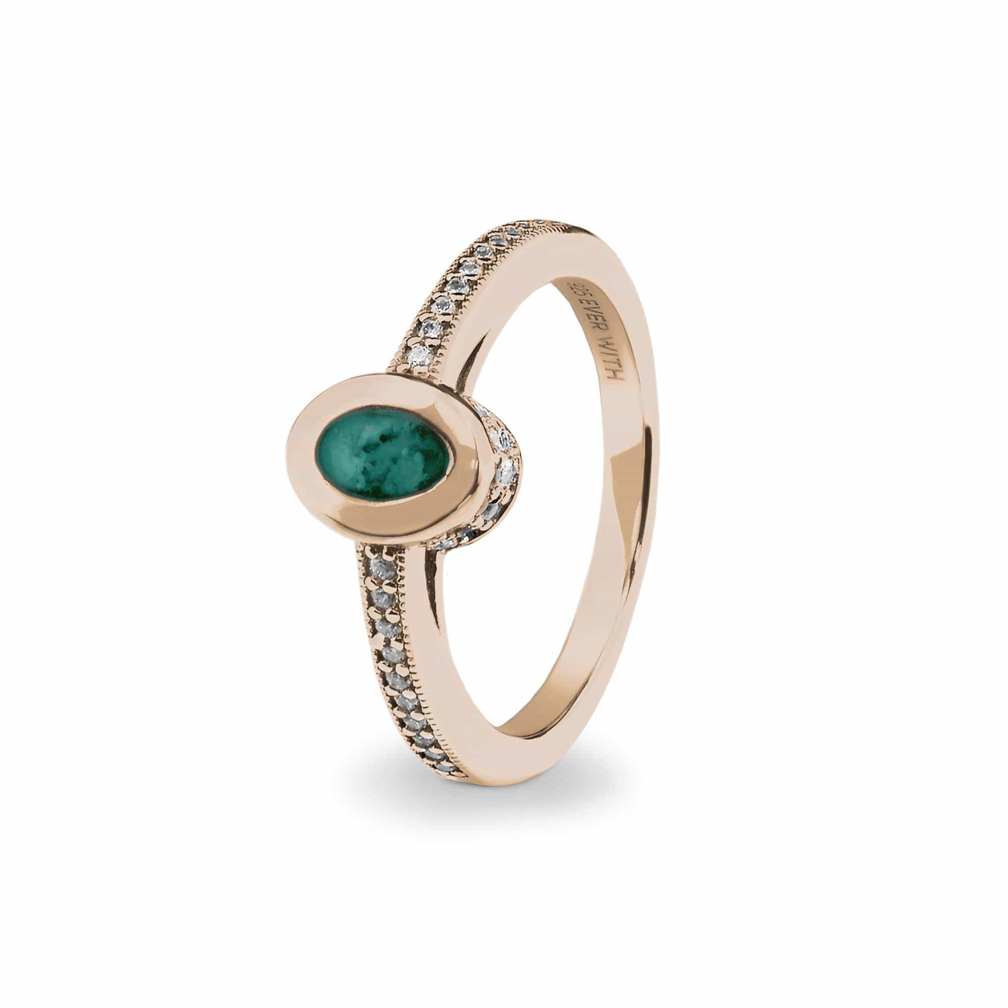 EverWith Ladies Oval Halo Memorial Ashes Ring with Fine Crystals 9k Rose Gold Aqua