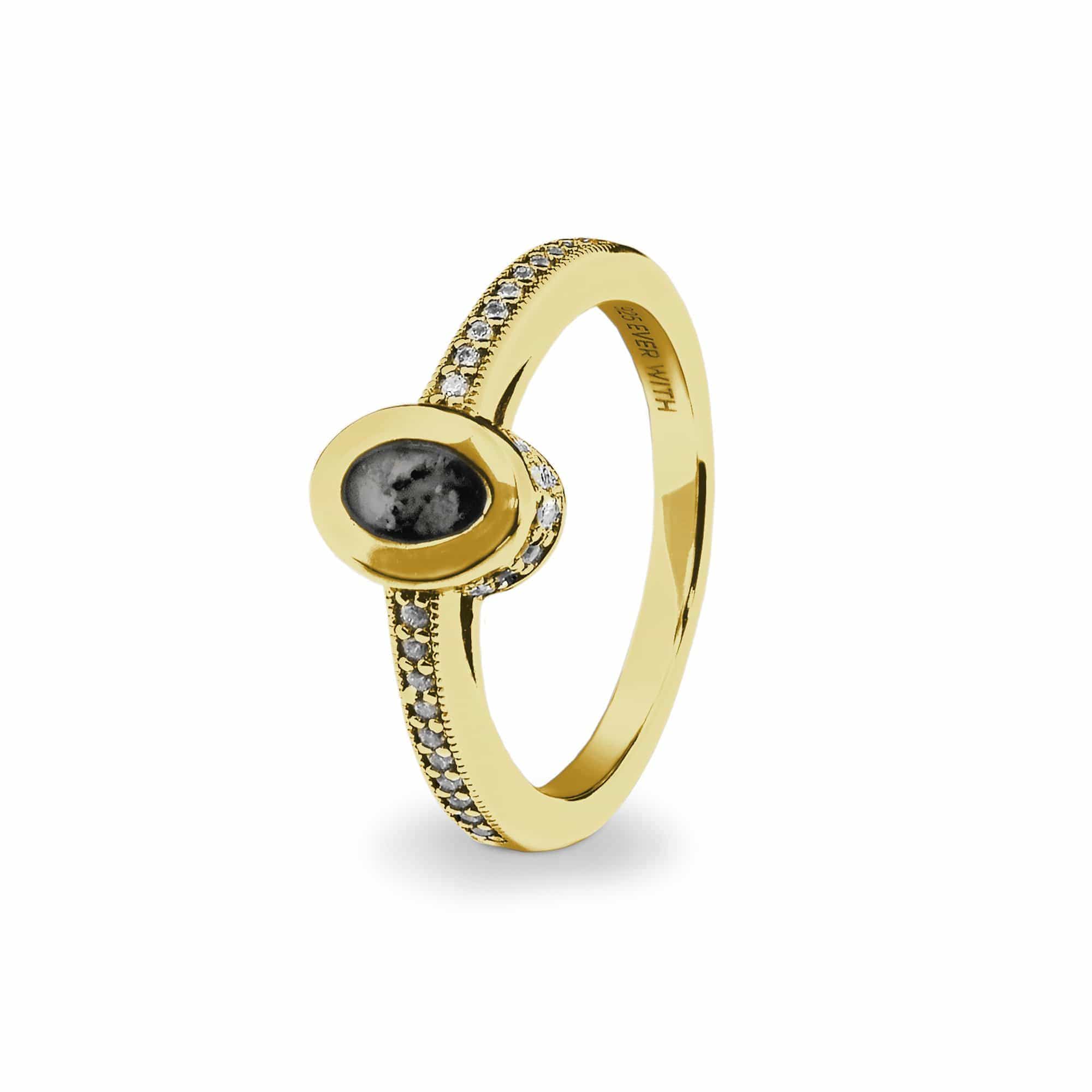 EverWith Ladies Oval Halo Memorial Ashes Ring with Fine Crystals 9k Yellow Gold Black