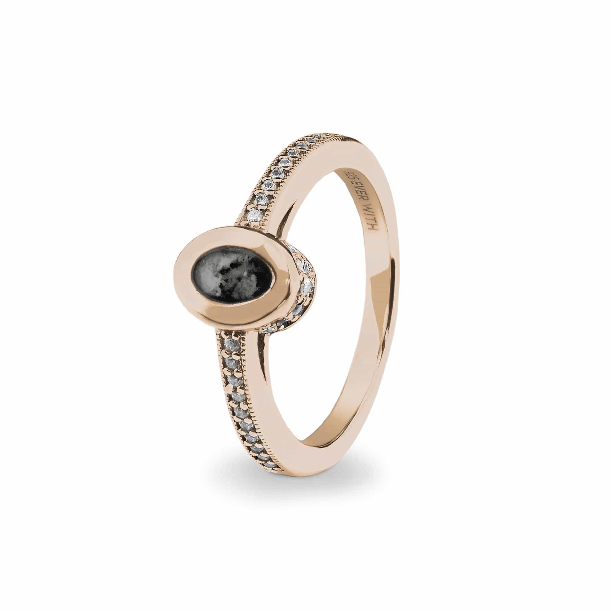 EverWith Ladies Oval Halo Memorial Ashes Ring with Fine Crystals 9k Rose Gold Black