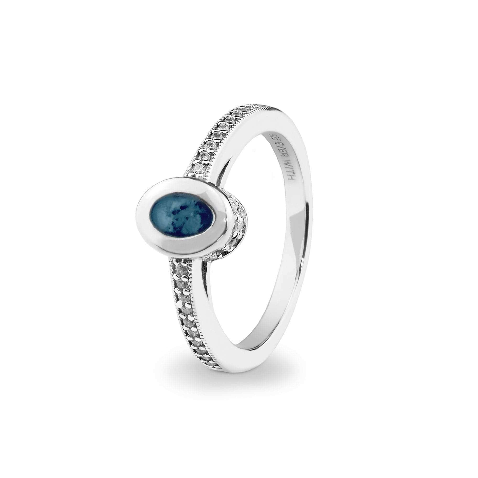 EverWith Ladies Oval Halo Memorial Ashes Ring with Fine Crystals Blue