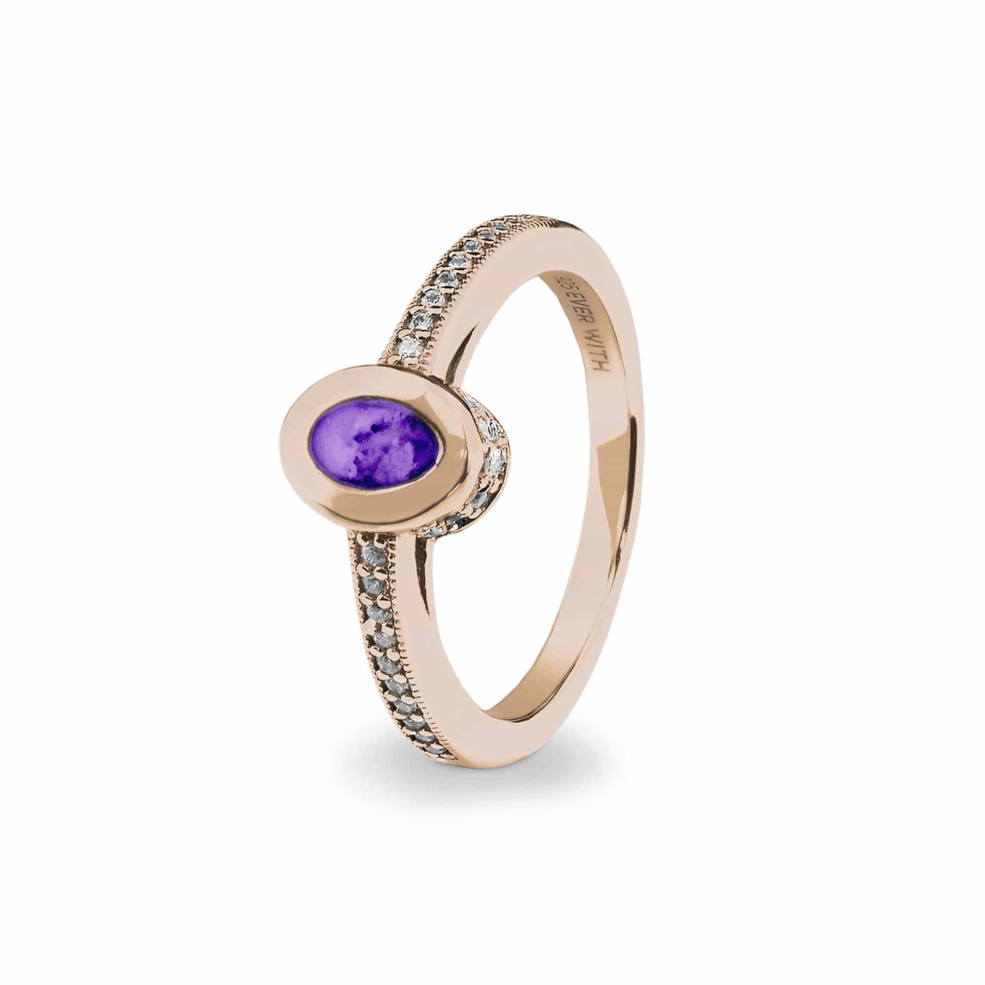 EverWith Ladies Oval Halo Memorial Ashes Ring with Fine Crystals 9k Rose Gold Purple