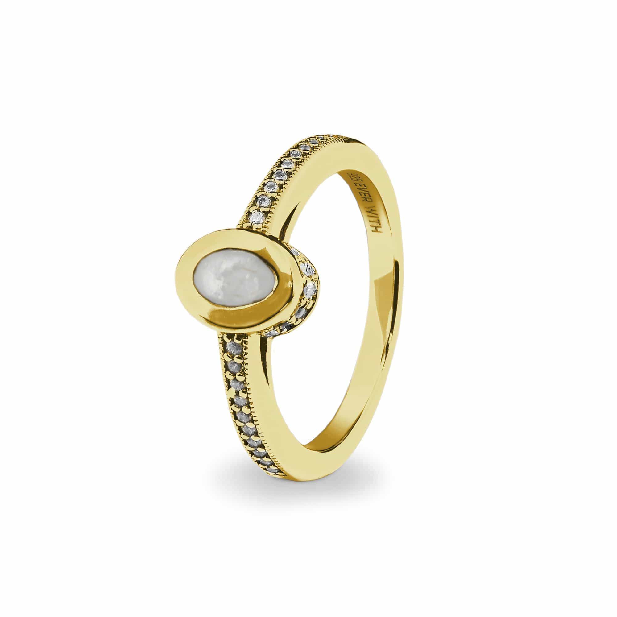 EverWith Ladies Oval Halo Memorial Ashes Ring with Fine Crystals 9k Yellow Gold White