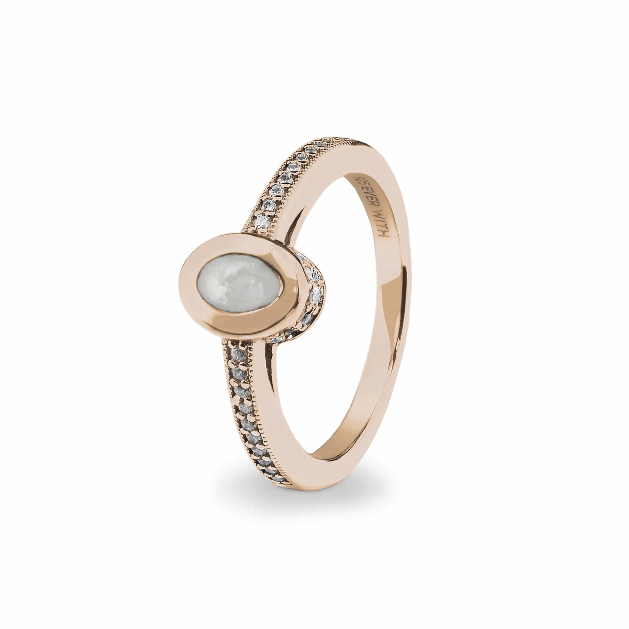 EverWith Ladies Oval Halo Memorial Ashes Ring with Fine Crystals 9k Rose Gold White