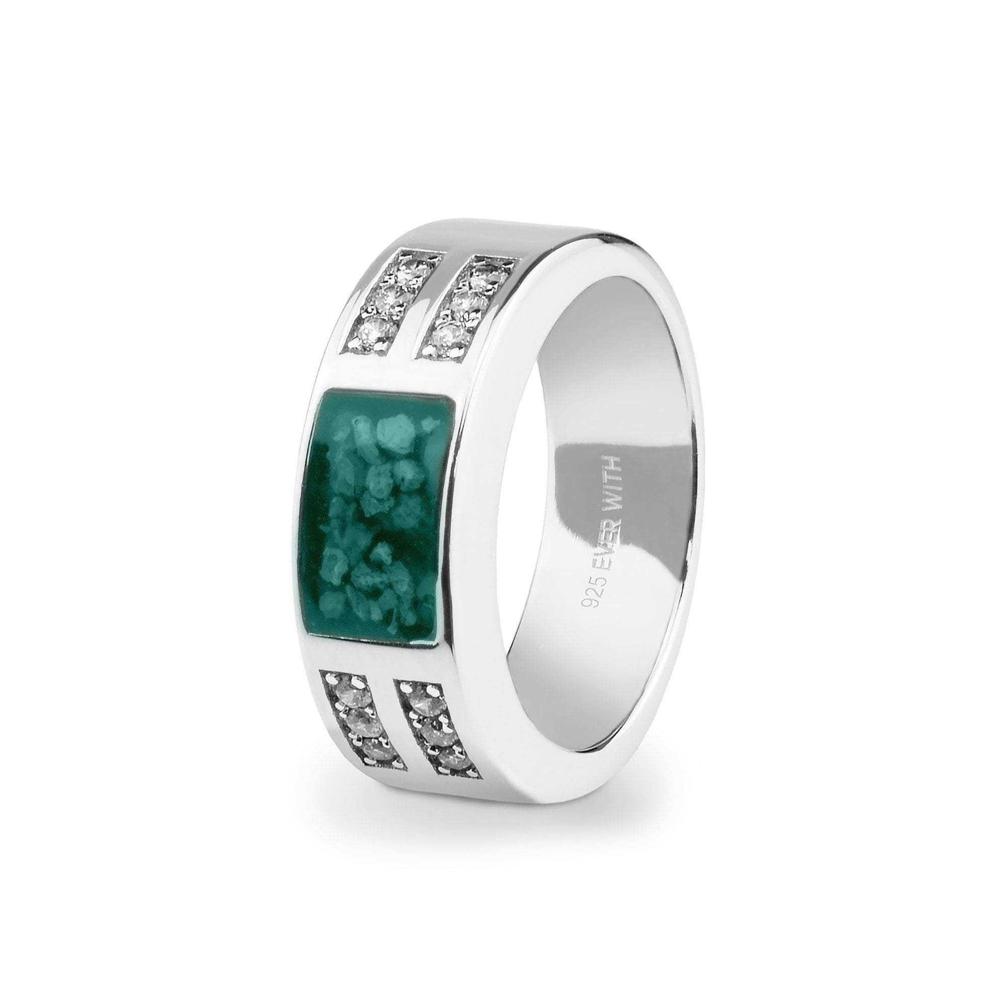 EverWith Gents Oblong Memorial Ashes Ring with Fine Crystals Aqua