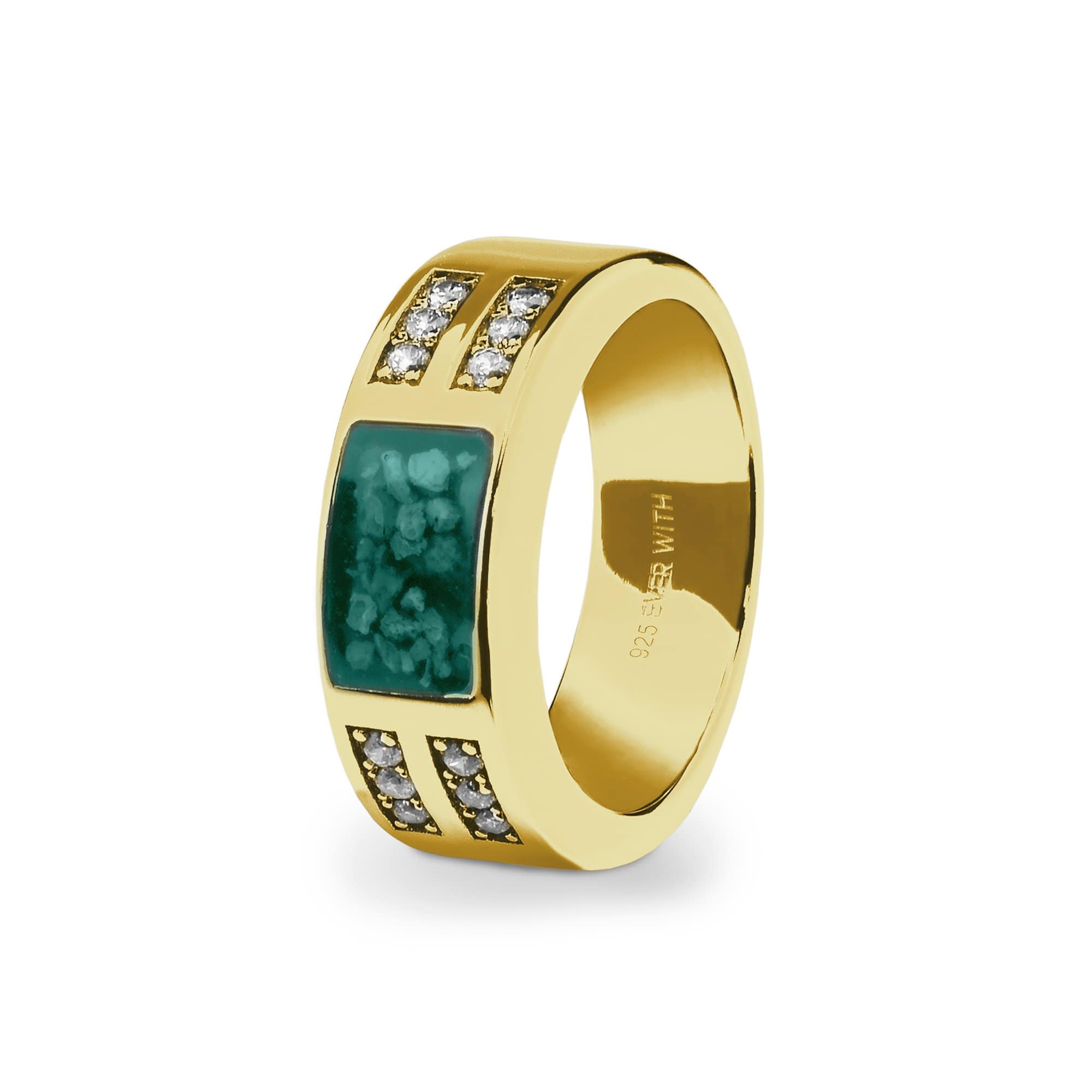 EverWith Gents Oblong Memorial Ashes Ring with Fine Crystals 9k Yellow Gold Aqua