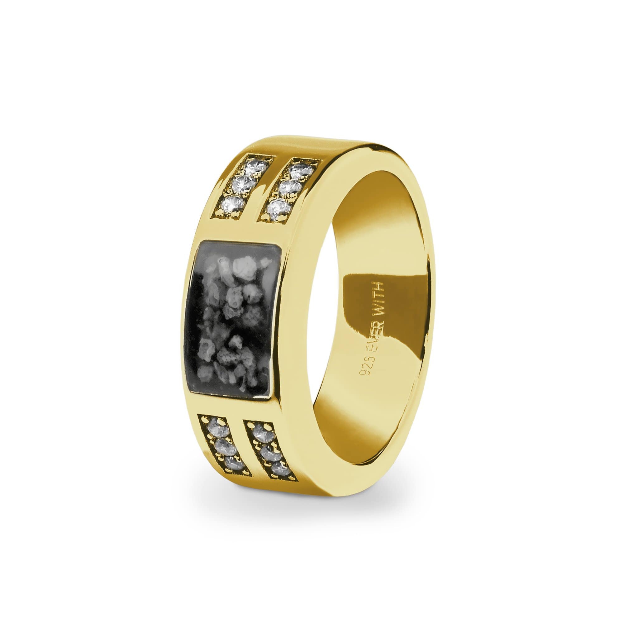 EverWith Gents Oblong Memorial Ashes Ring with Fine Crystals 9k Yellow Gold Black
