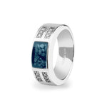 EverWith Gents Oblong Memorial Ashes Ring with Fine Crystals Blue