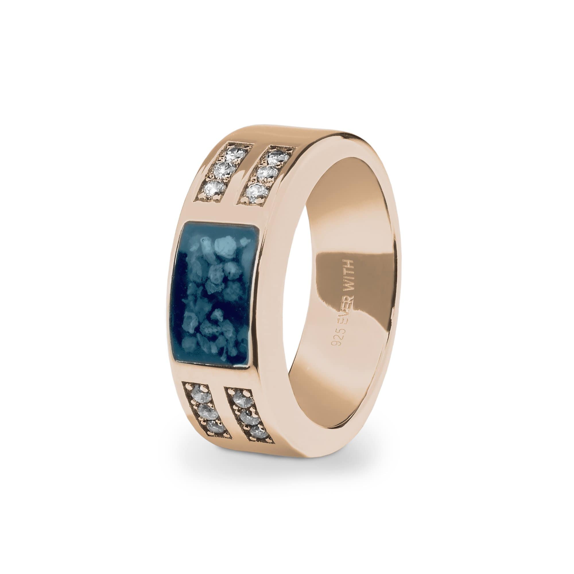 EverWith Gents Oblong Memorial Ashes Ring with Fine Crystals 9k Rose Gold Blue