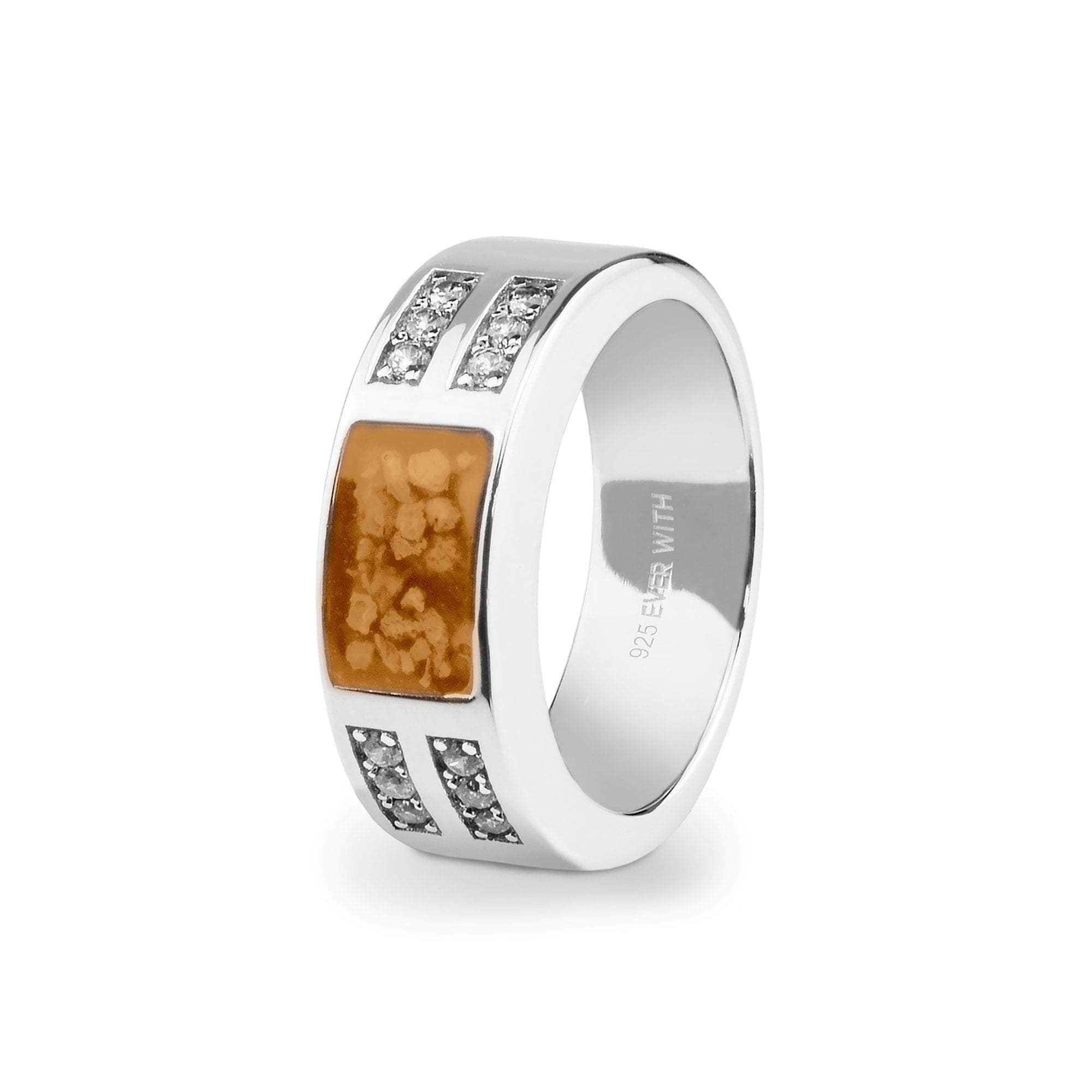 EverWith Gents Oblong Memorial Ashes Ring with Fine Crystals Orange