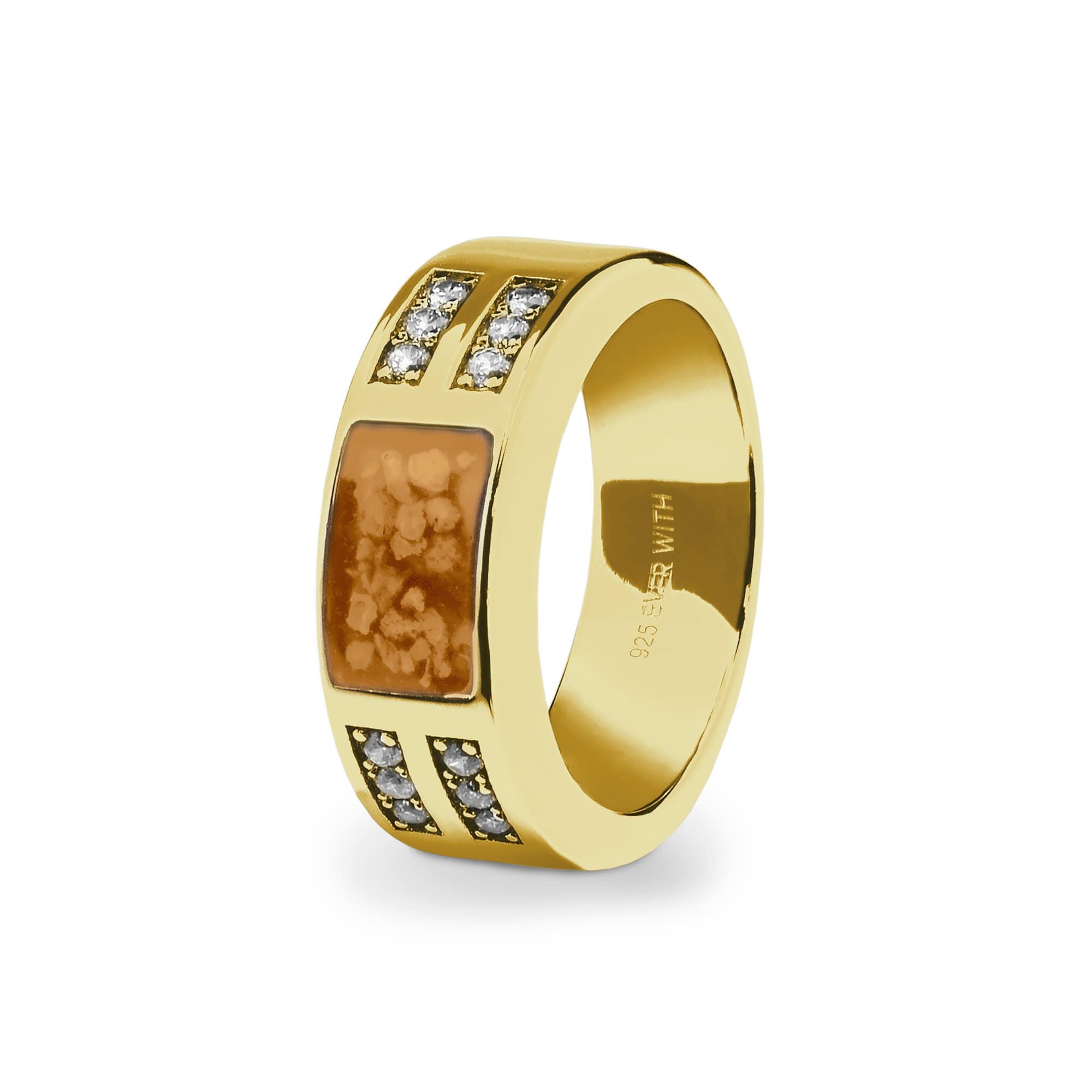 EverWith Gents Oblong Memorial Ashes Ring with Fine Crystals 9k Yellow Gold Orange