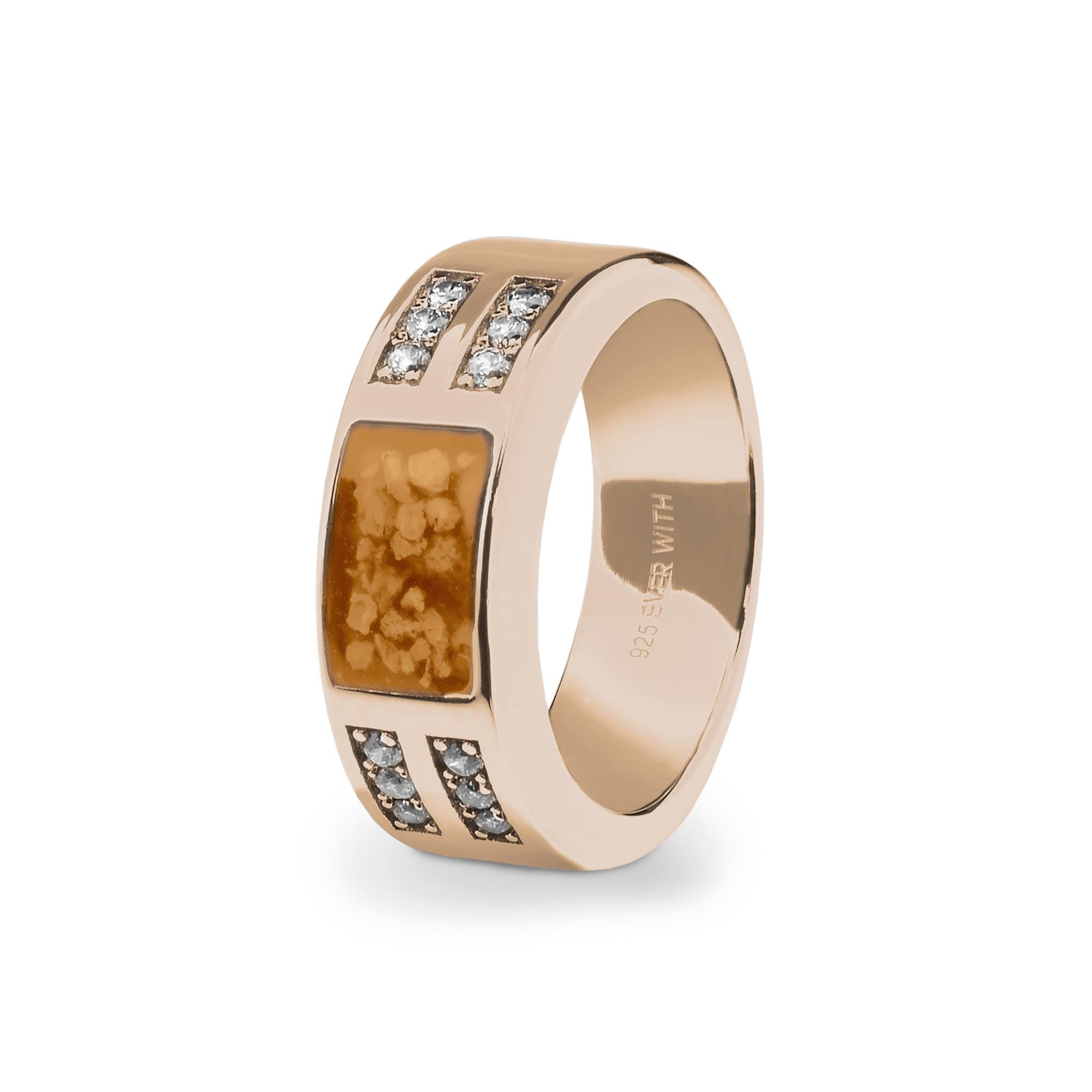 EverWith Gents Oblong Memorial Ashes Ring with Fine Crystals 9k Rose Gold Orange