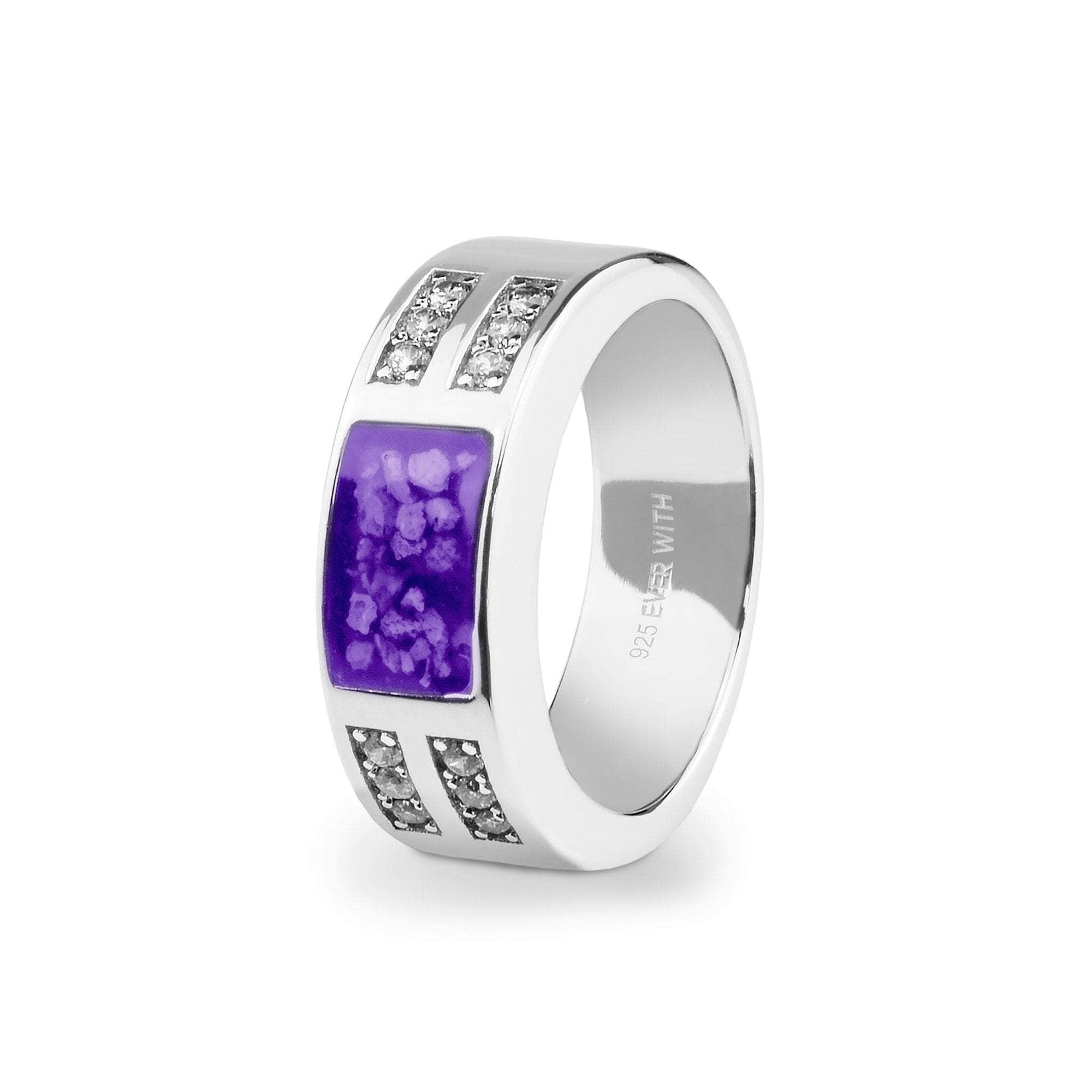 EverWith Gents Oblong Memorial Ashes Ring with Fine Crystals Purple