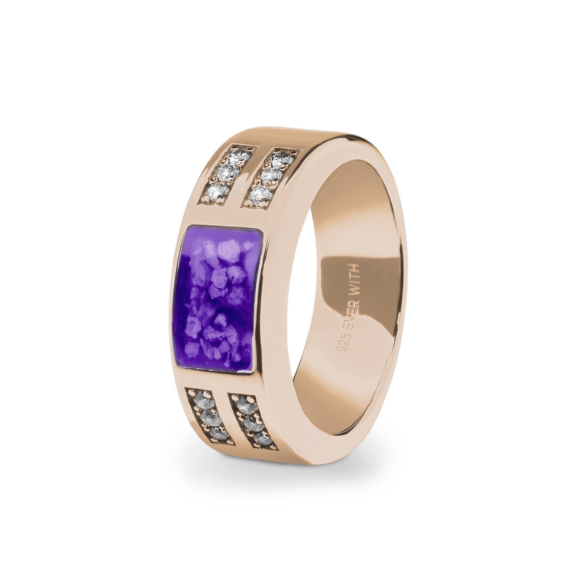 EverWith Gents Oblong Memorial Ashes Ring with Fine Crystals 9k Rose Gold Purple