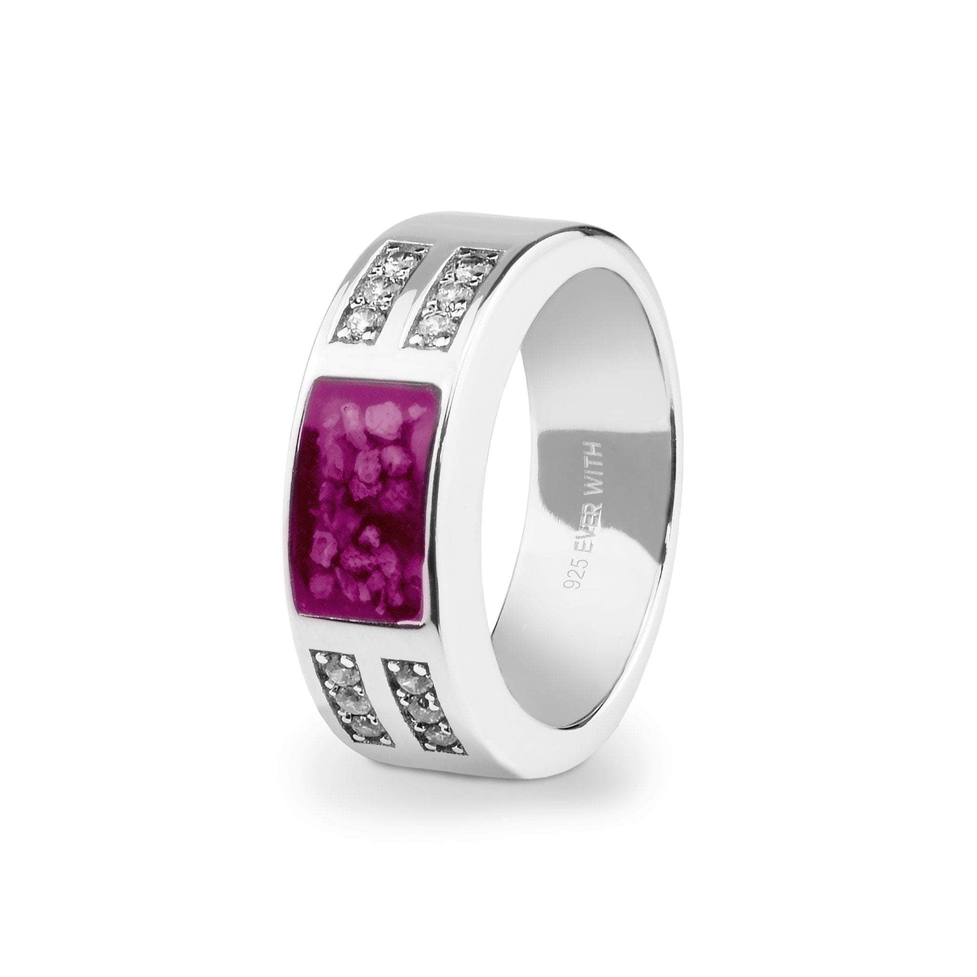 EverWith Gents Oblong Memorial Ashes Ring with Fine Crystals Violet