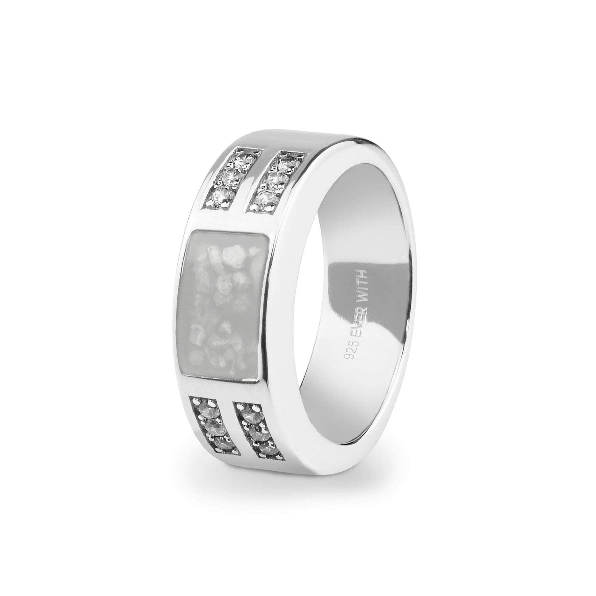 EverWith Gents Oblong Memorial Ashes Ring with Fine Crystals White