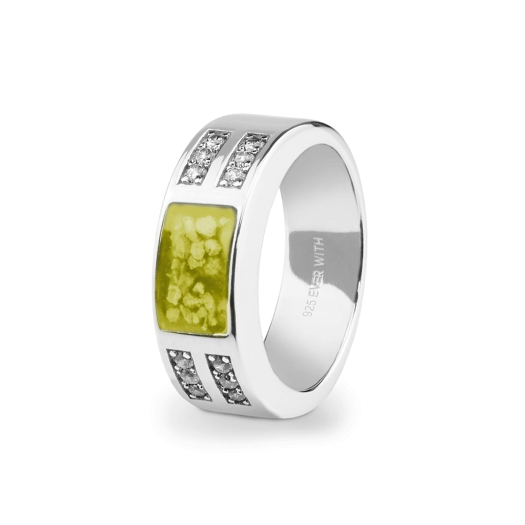 EverWith Gents Oblong Memorial Ashes Ring with Fine Crystals Yellow