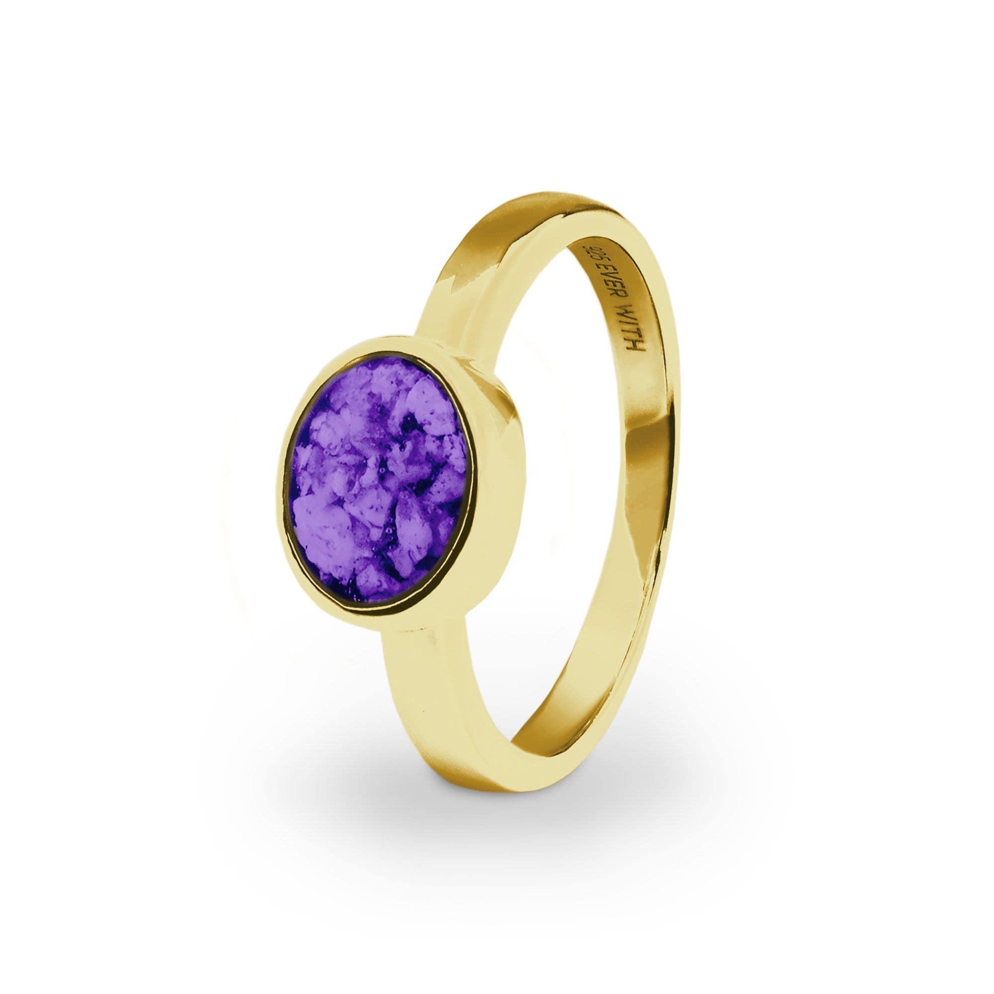 EverWith Ladies Oval Memorial Ashes Ring 9k Yellow Gold Purple