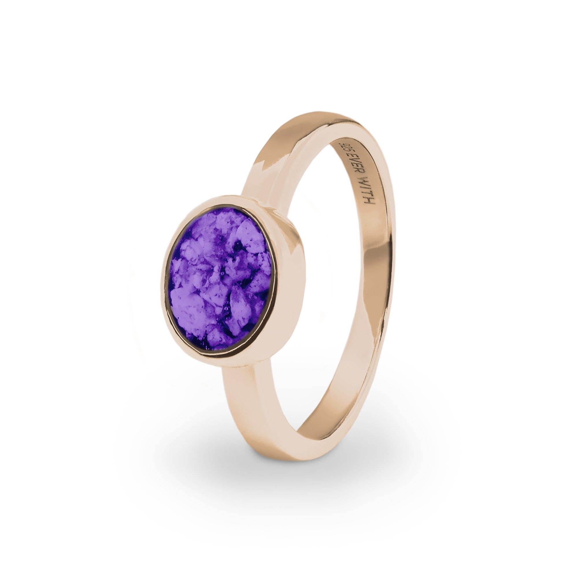 EverWith Ladies Oval Memorial Ashes Ring 9k Rose Gold Purple