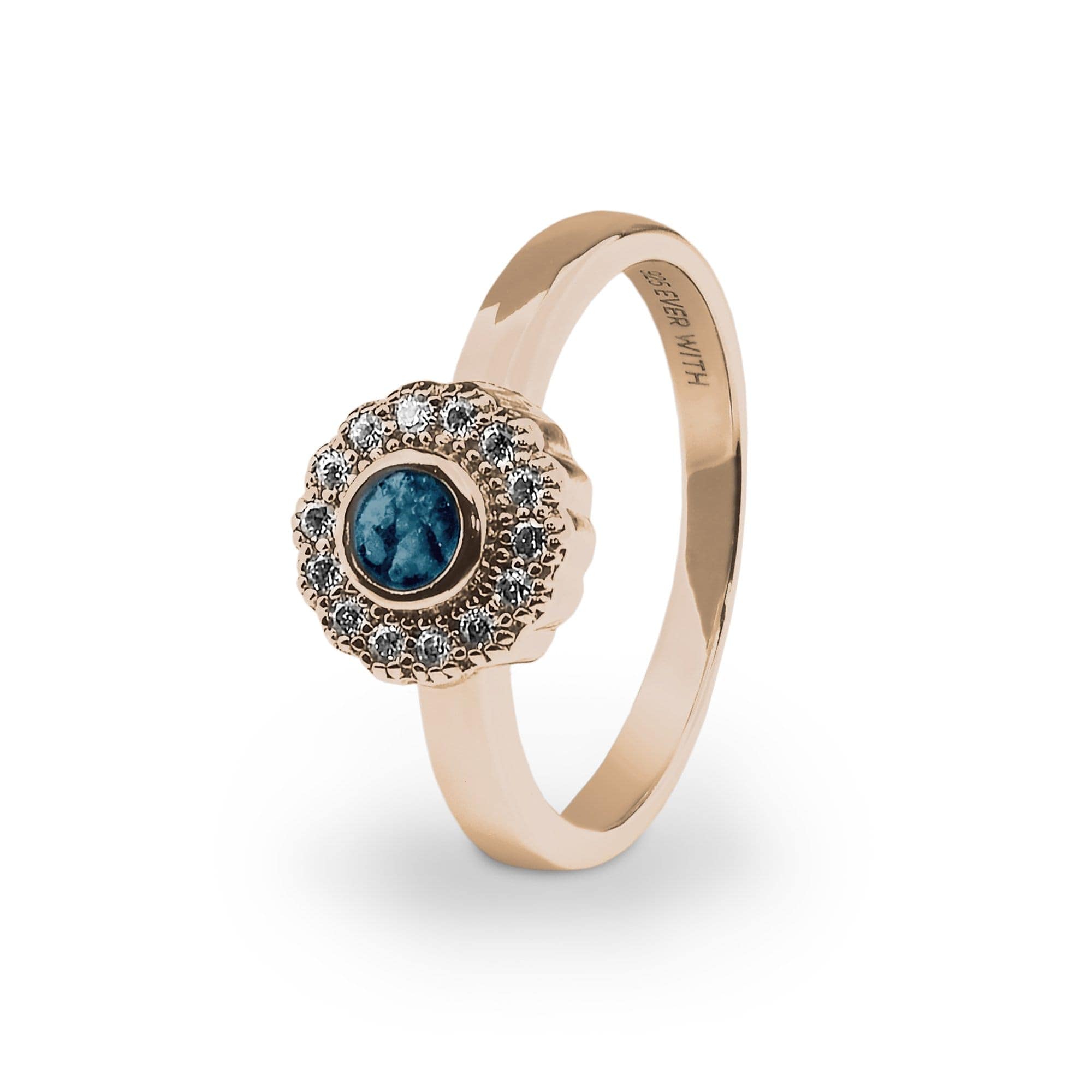 EverWith Ladies Petals Memorial Ashes Ring with Fine Crystals 9k Rose Gold Blue