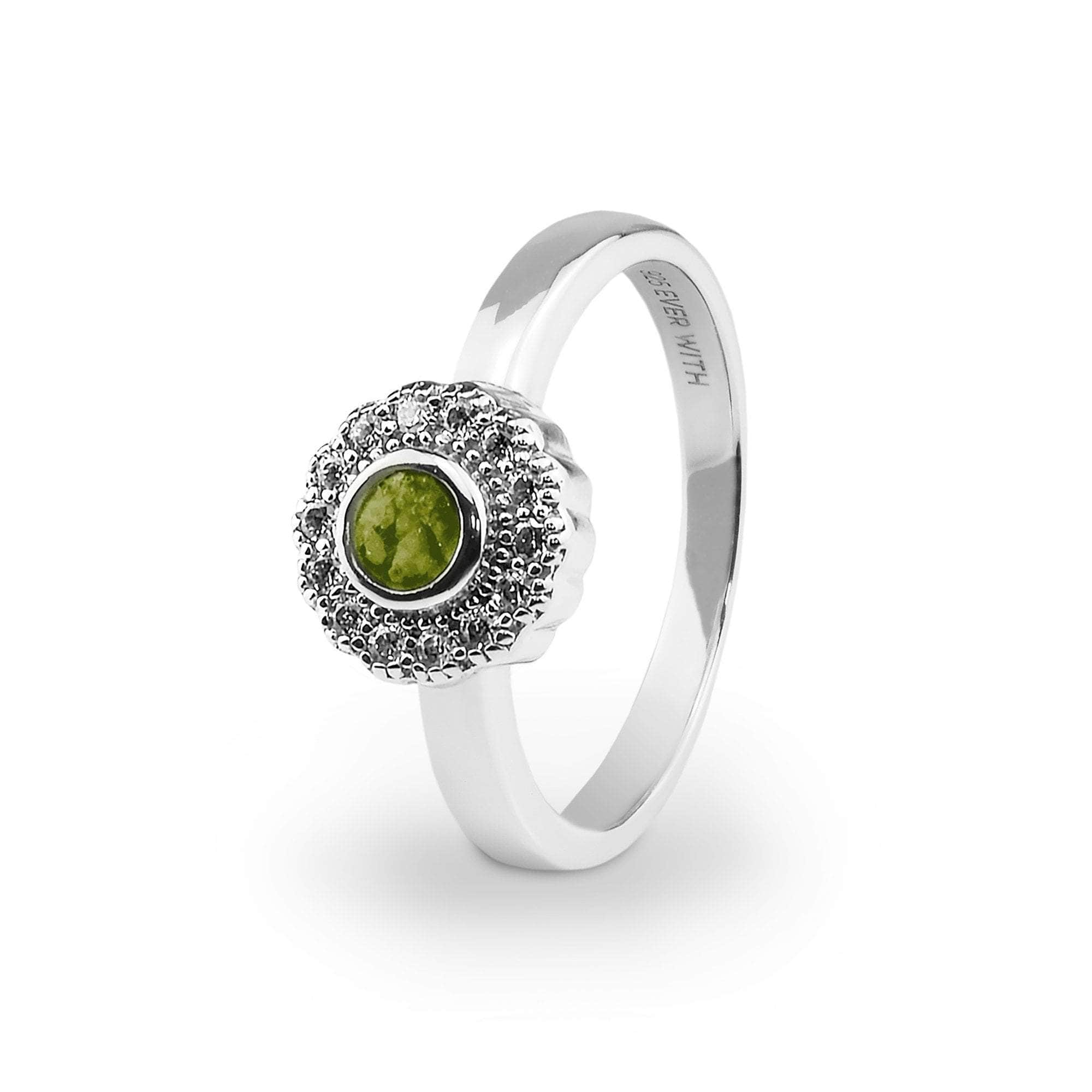 EverWith Ladies Petals Memorial Ashes Ring with Fine Crystals Green