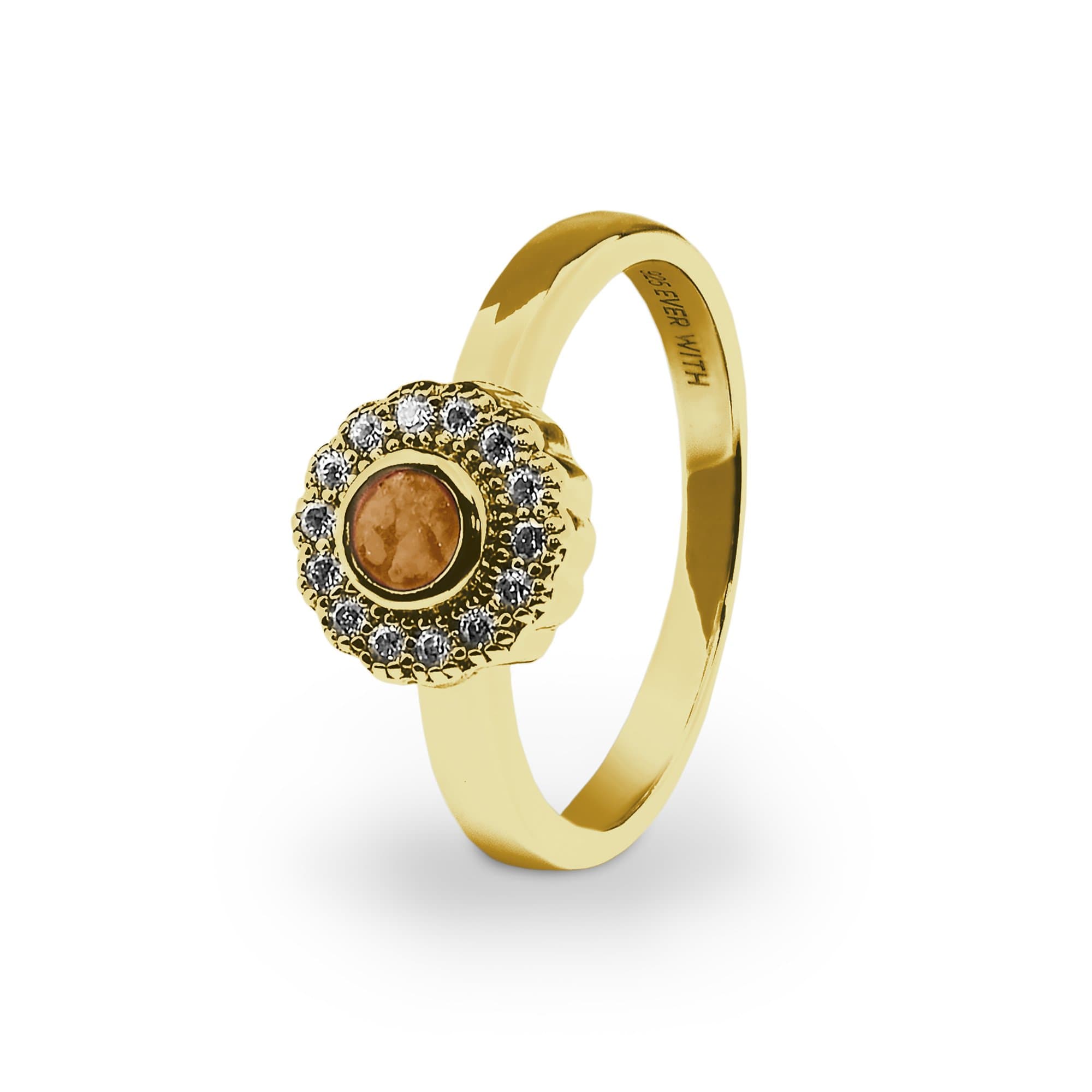 EverWith Ladies Petals Memorial Ashes Ring with Fine Crystals 9k Yellow Gold Orange