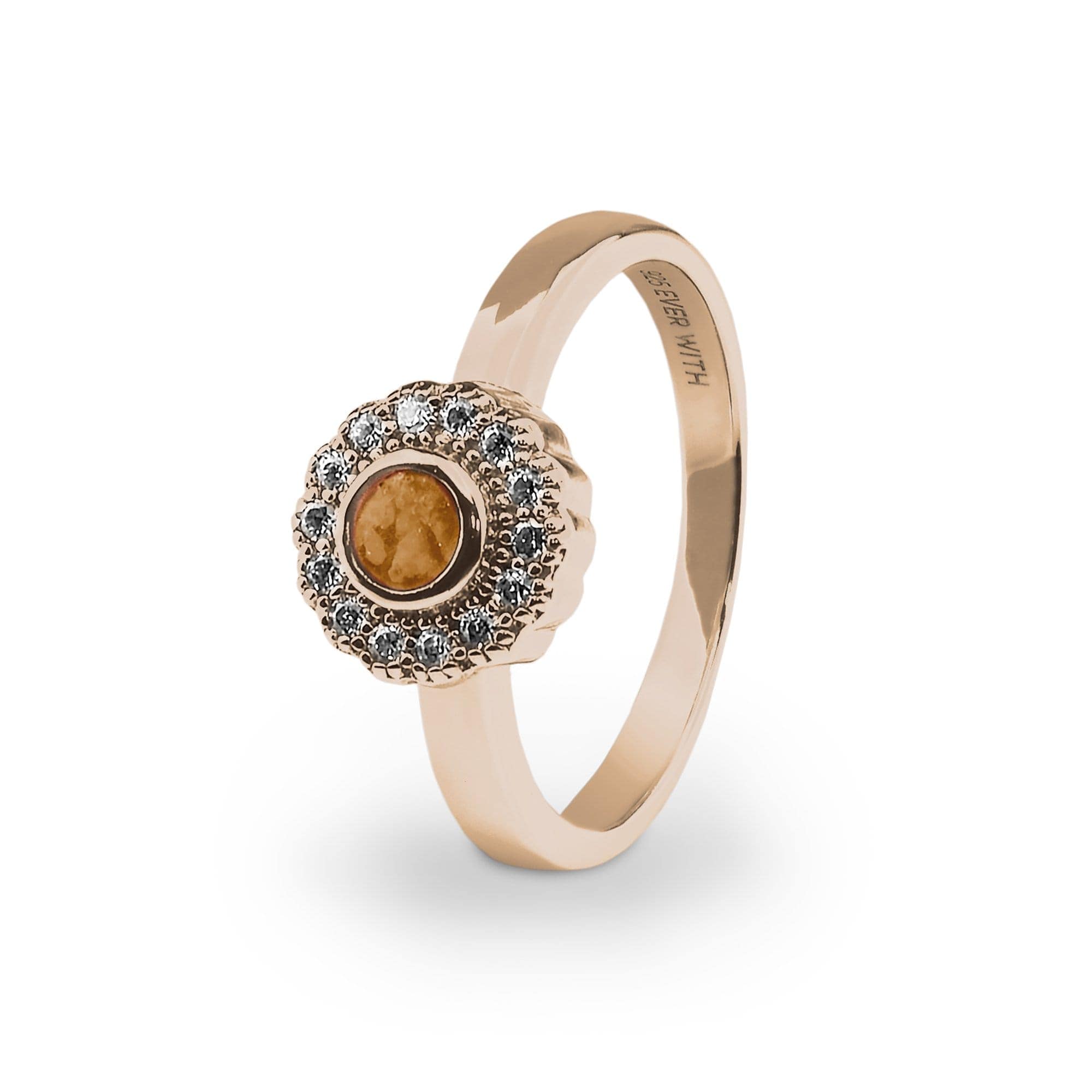 EverWith Ladies Petals Memorial Ashes Ring with Fine Crystals 9k Rose Gold Orange