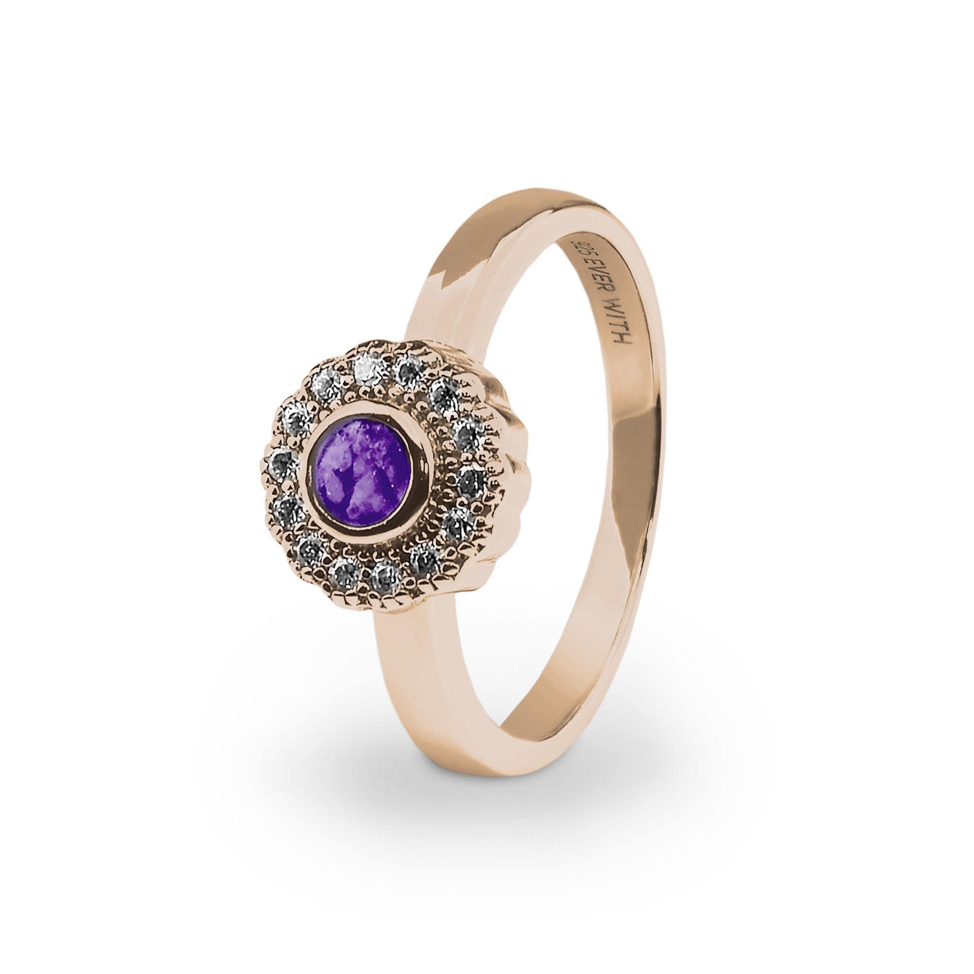 EverWith Ladies Petals Memorial Ashes Ring with Fine Crystals 9k Rose Gold Purple